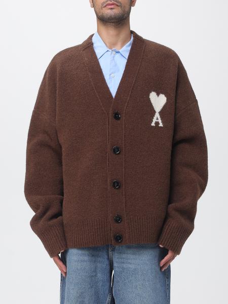 Ami Paris Alpaca Wool V-Neck Cardigan with Jacquard Logo