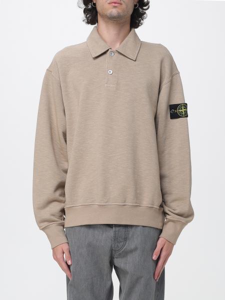Stone Island Long-Sleeved Cotton Polo Shirt with Compass Logo Patch