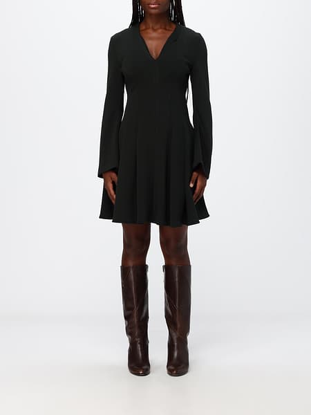 V-Neck Flared Mini Dress Meimeij in Crêpe with Long Sleeves
