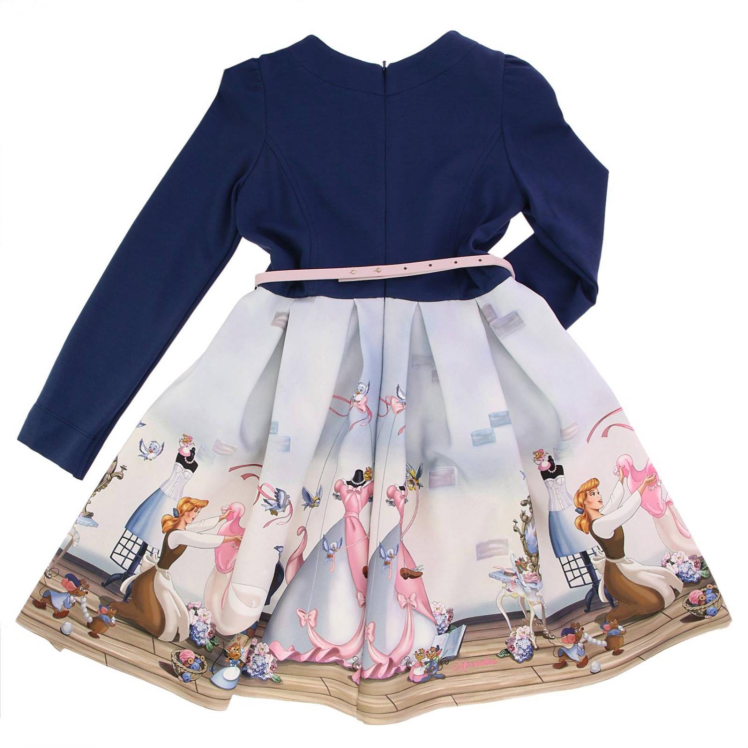 MONNALISA: Abito svasato in neoprene con fantasia Cinderella all