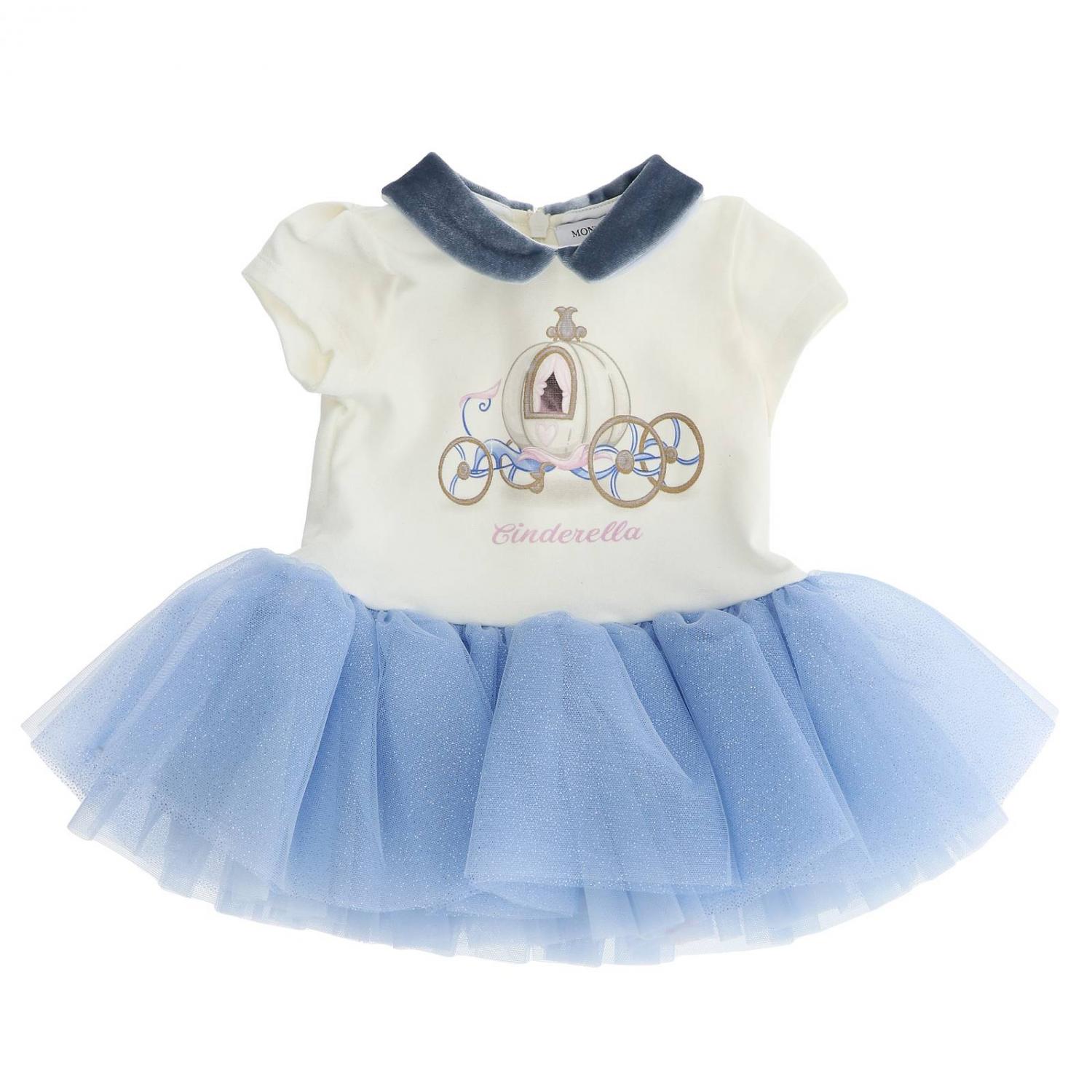 Abito a maniche corte con stampa cenerentola e gonna in tulle Panna