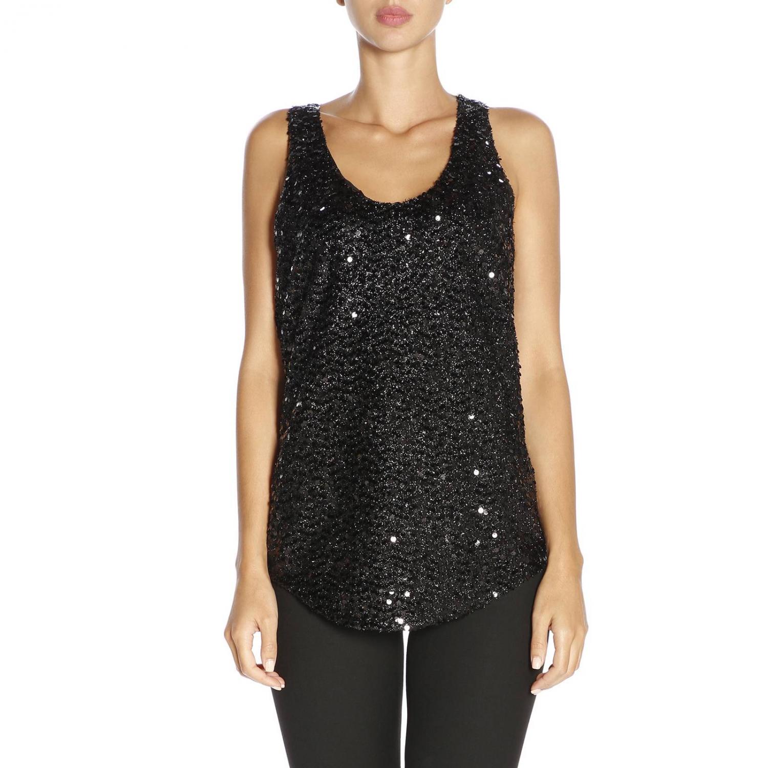BALMAIN TOP: Canotta senza maniche con paillettes all over, Nero - Img 1
