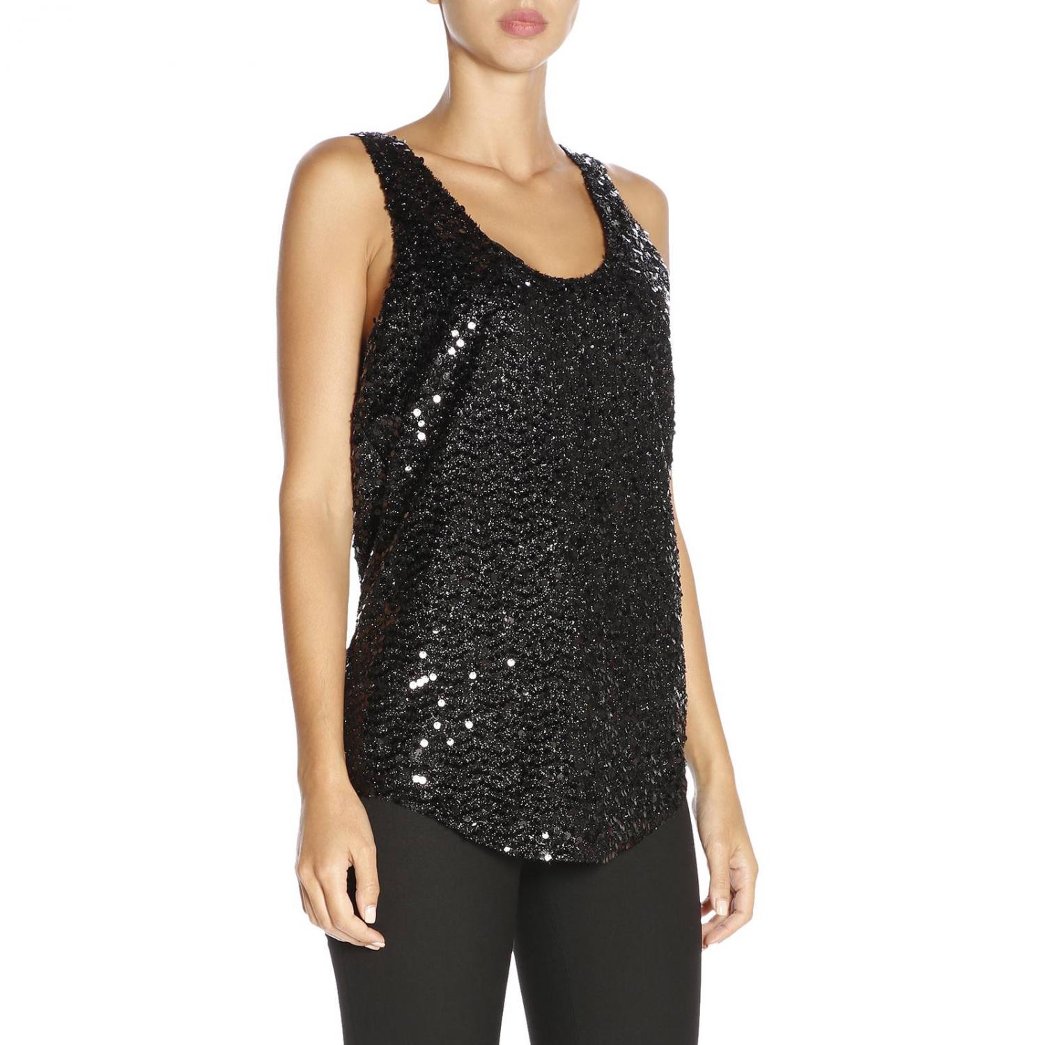 BALMAIN TOP: Canotta senza maniche con paillettes all over, Nero - Img 2