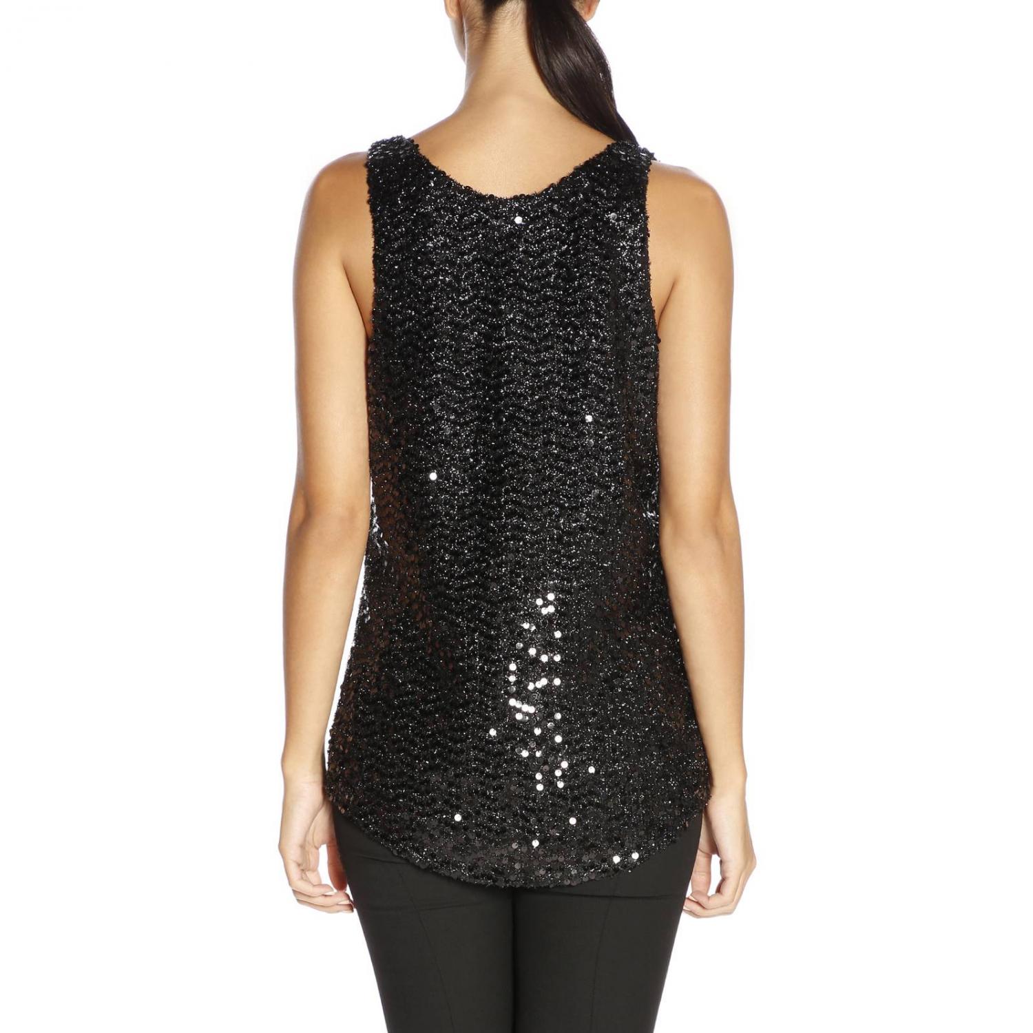 BALMAIN TOP: Canotta senza maniche con paillettes all over, Nero - Img 3