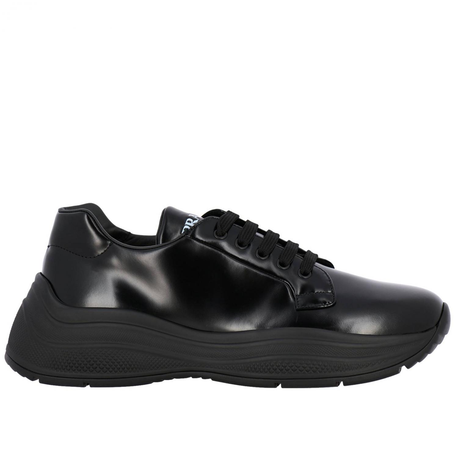PRADA SNEAKERS: Turnschuhe Barca XL Prada aus gebürstetem Leder mit Gummisohle, Schwarz - Img 1