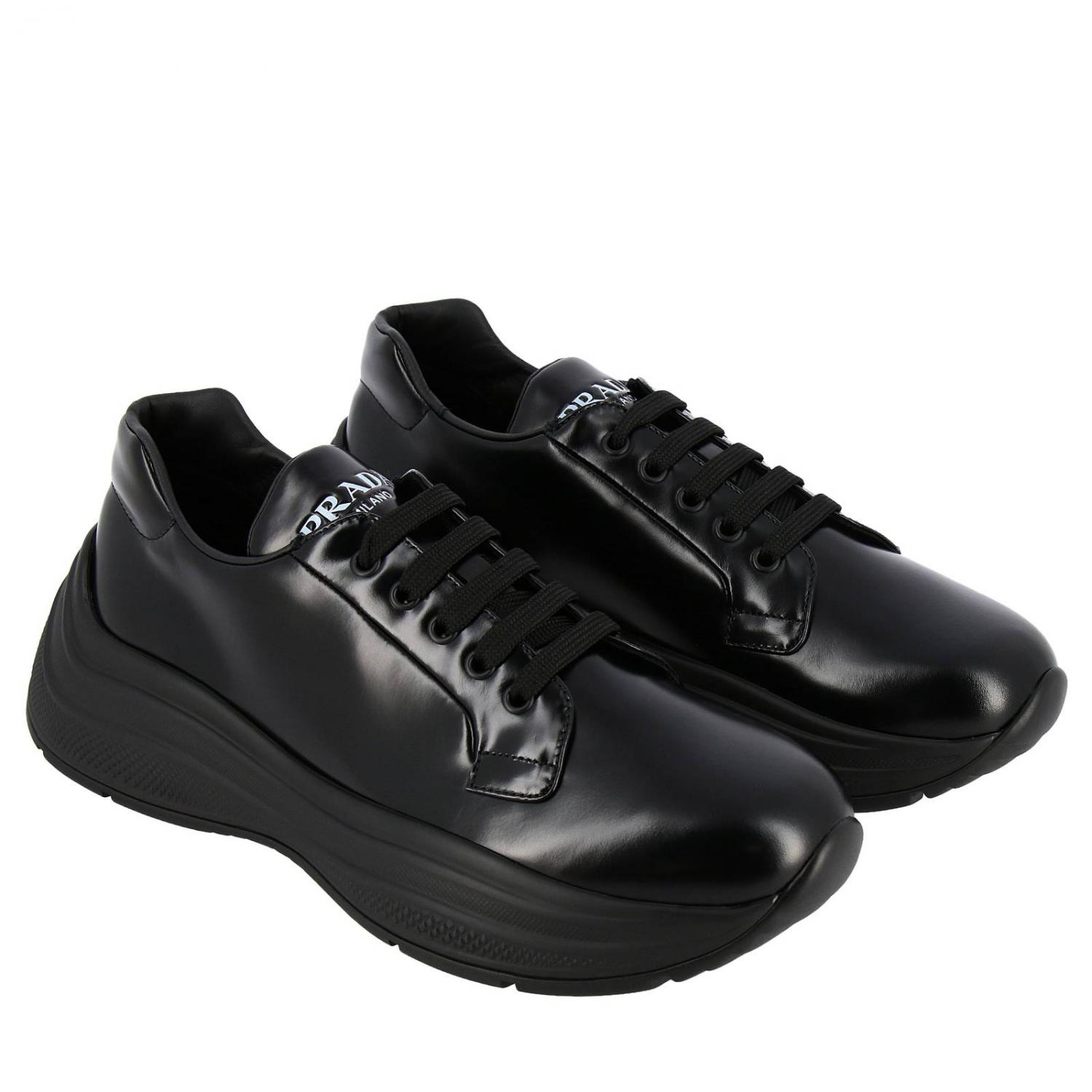 PRADA SNEAKERS: Turnschuhe Barca XL Prada aus gebürstetem Leder mit Gummisohle, Schwarz - Img 2