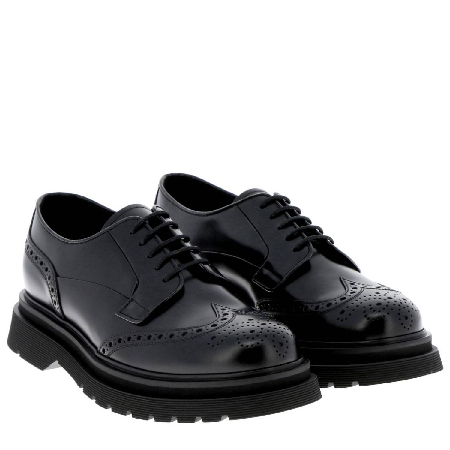 PRADA SCHNÜRSCHUHE: Prada Derby aus gebürstetem Leder mit Schwalbenschwanzmotiv, Schwarz - Img 2
