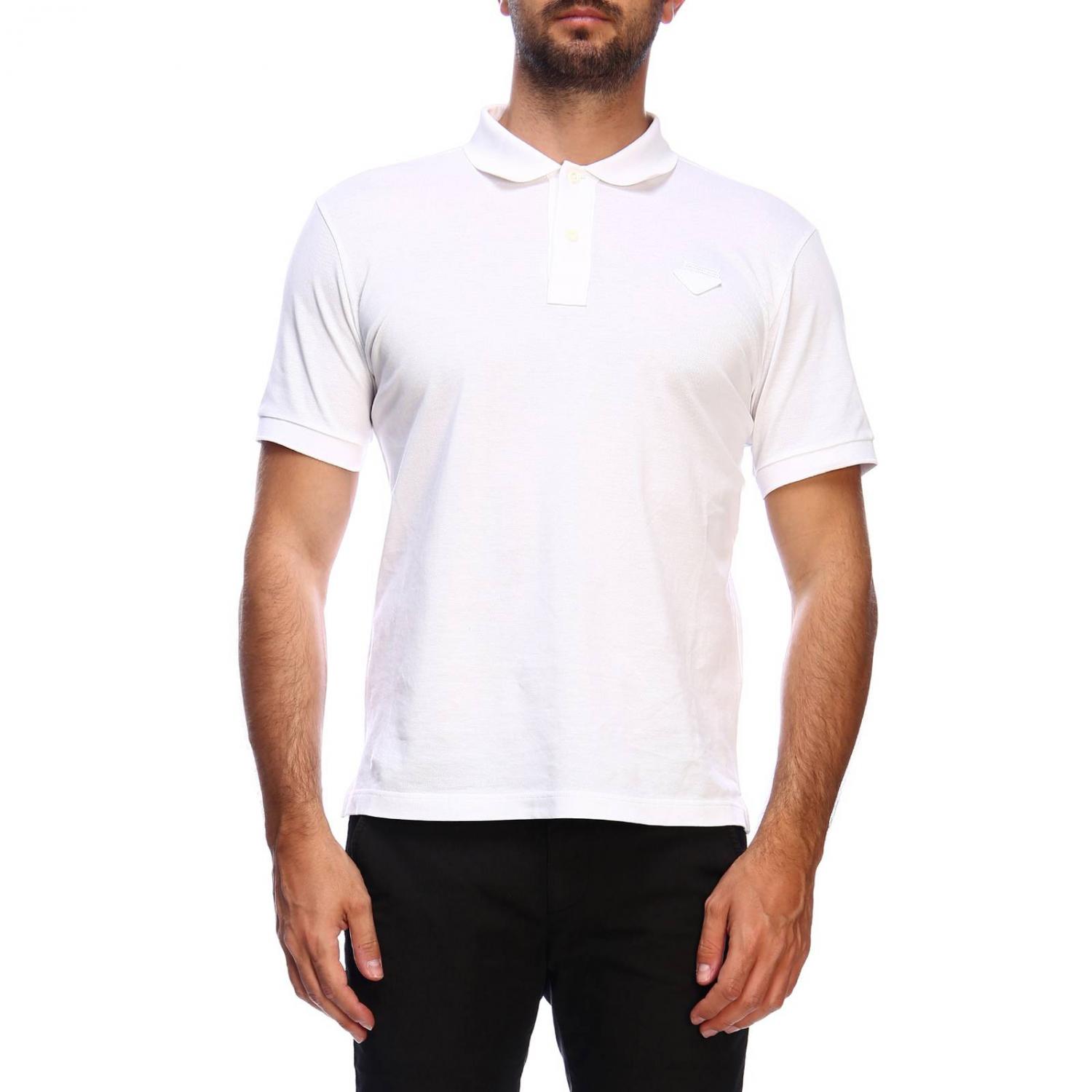 Prada Short-sleeved pique cotton polo shirt with logo - White