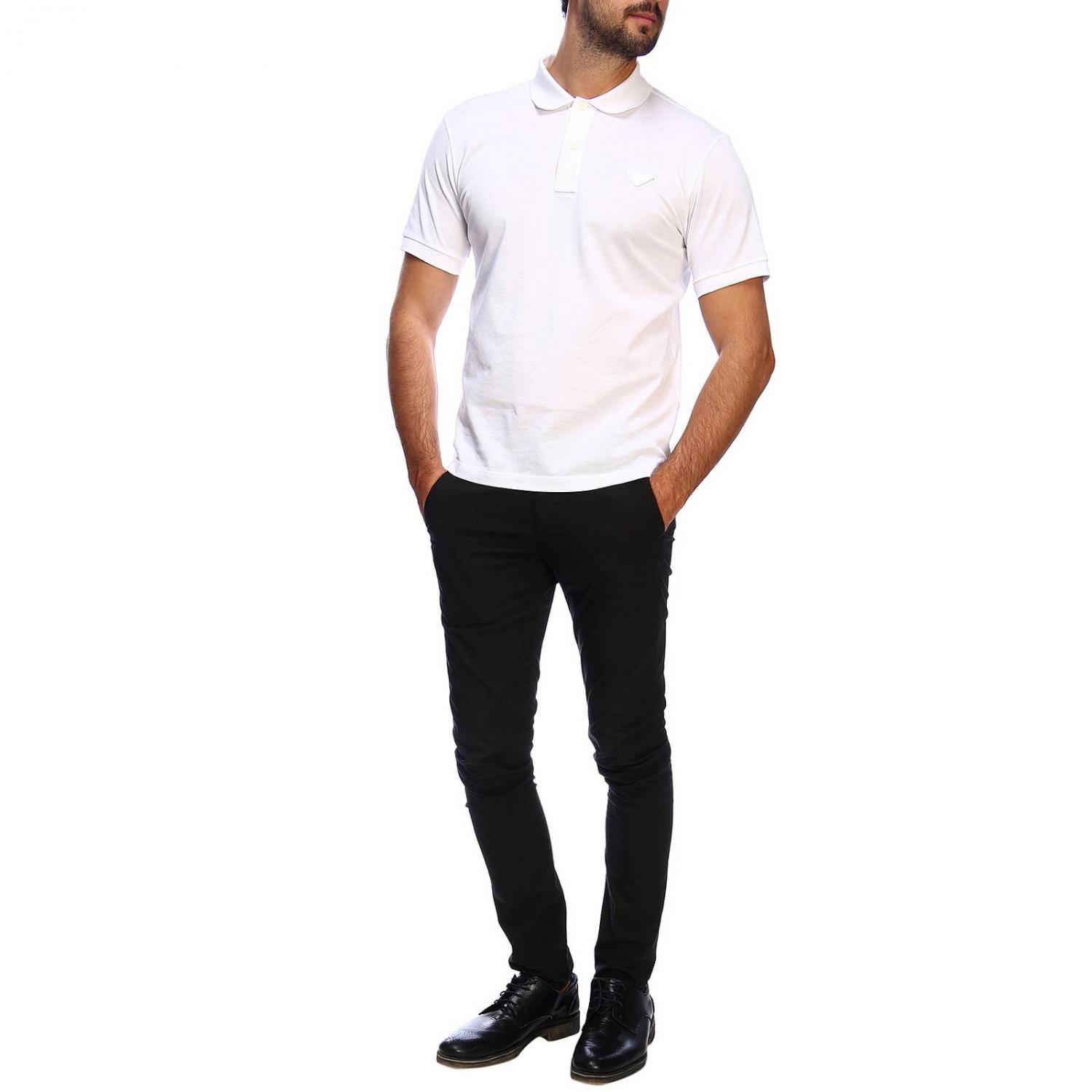 Prada Short-sleeved pique cotton polo shirt with logo - White