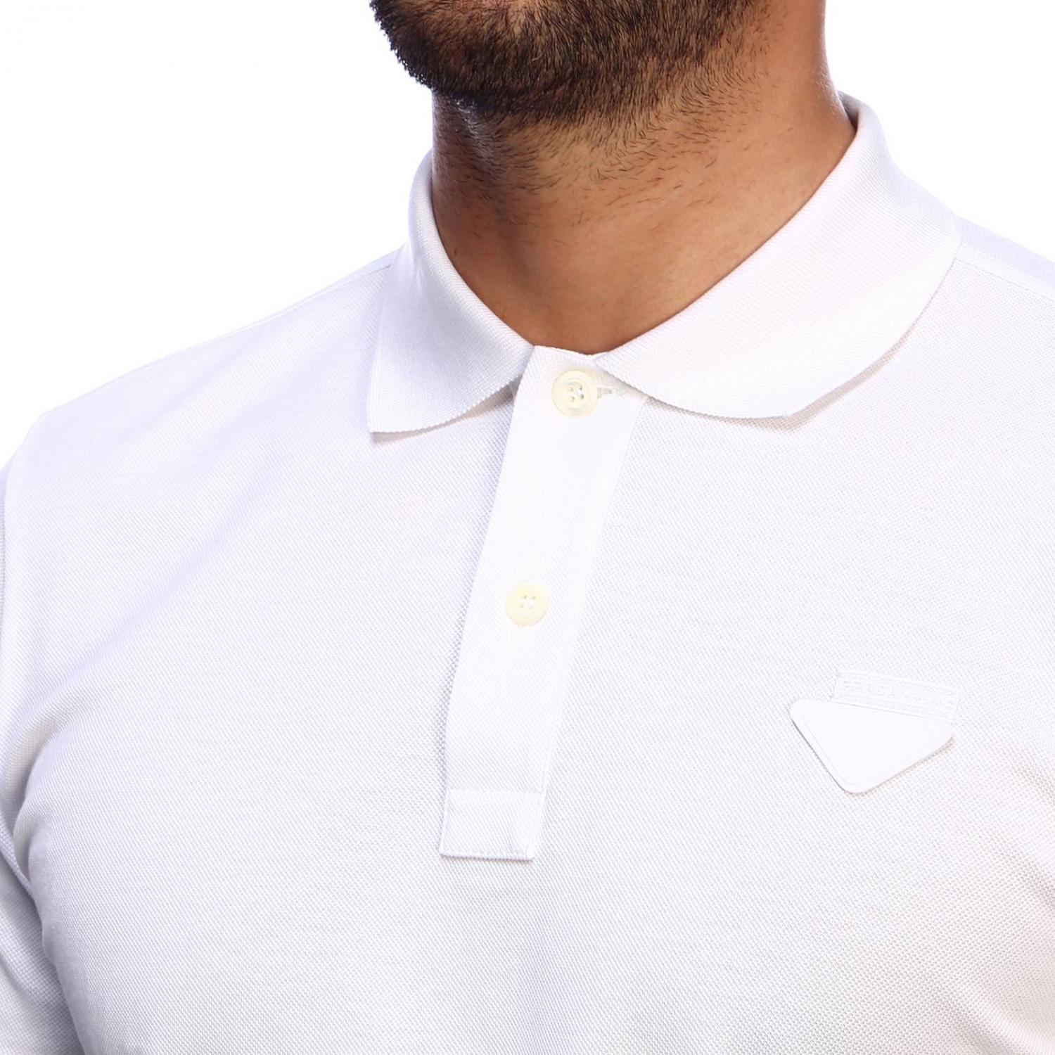 Prada Short-sleeved pique cotton polo shirt with logo - White