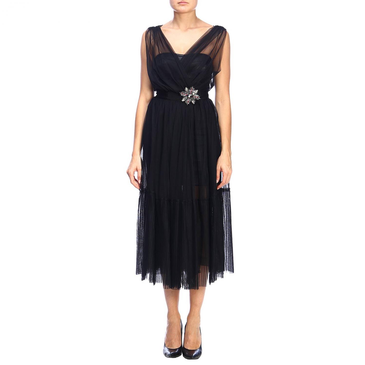 pinko tulle dress Pinko Ottimare sheath dress with removable tulle in synthetic leather - Black | 1G14BH-5794 OTTIMARE