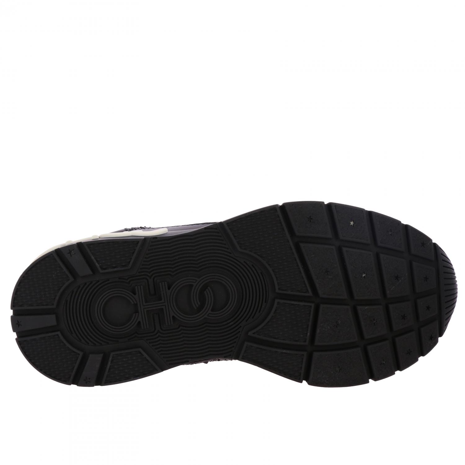 JIMMY CHOO SNEAKERS: Raine Jimmy Choo Sneakers aus Leder und Samt mit Maxi-Logo, Schwarz - Img 6