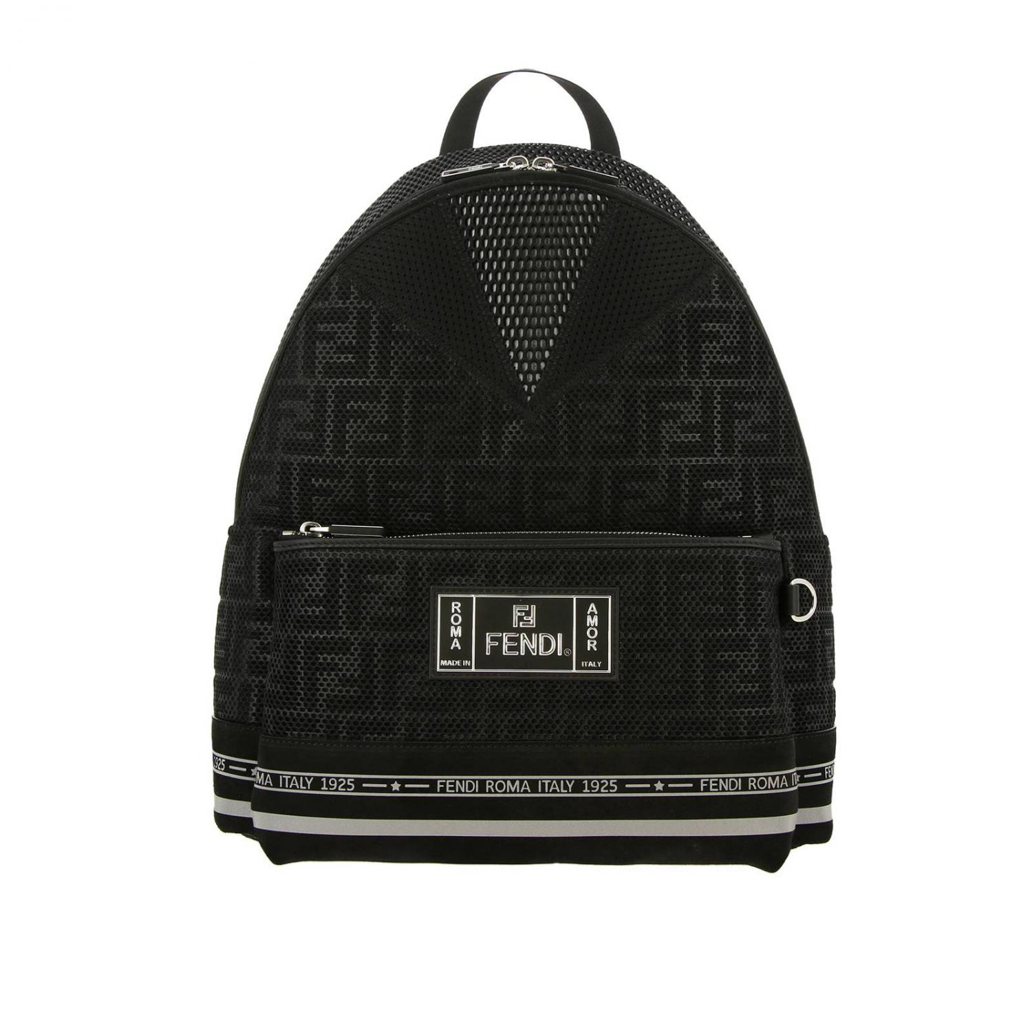 FENDI RUCKSACK: Fendi FF Roma Rucksack aus Mesh und Nylon mit Maxi-Logo, Schwarz - Img 1