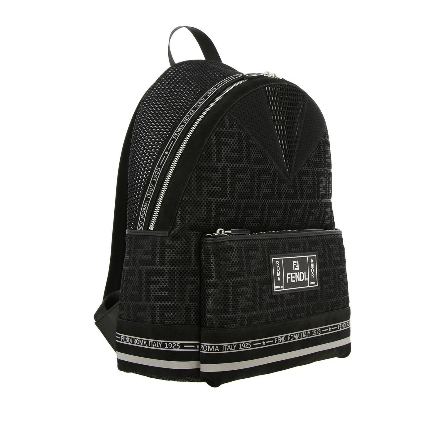 FENDI RUCKSACK: Fendi FF Roma Rucksack aus Mesh und Nylon mit Maxi-Logo, Schwarz - Img 4