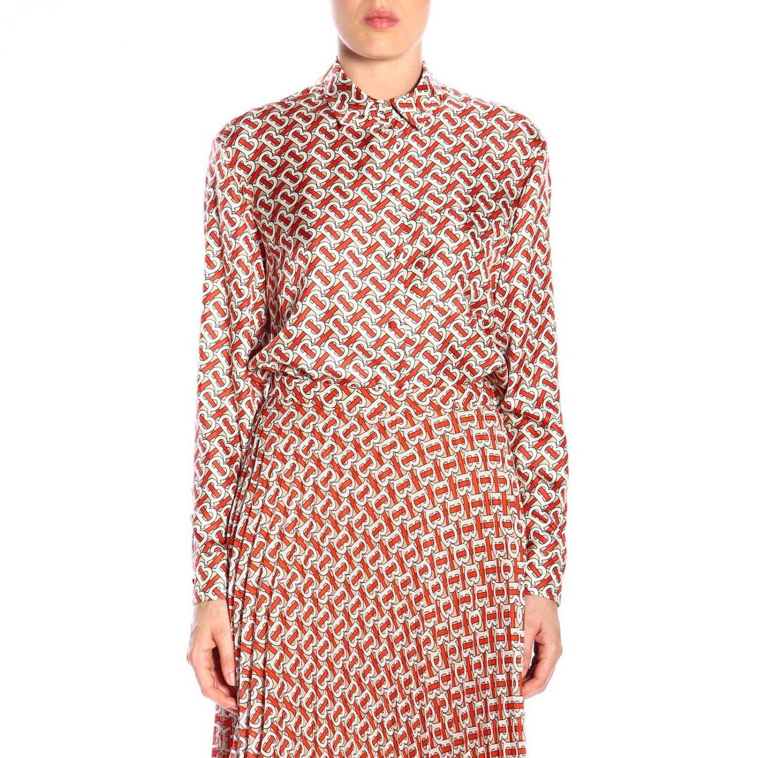 BURBERRY HEMDBLUSE: Burberry Godwin Hemd lang aus Seide mit all over TB Aufdruck, Beige - Img 1