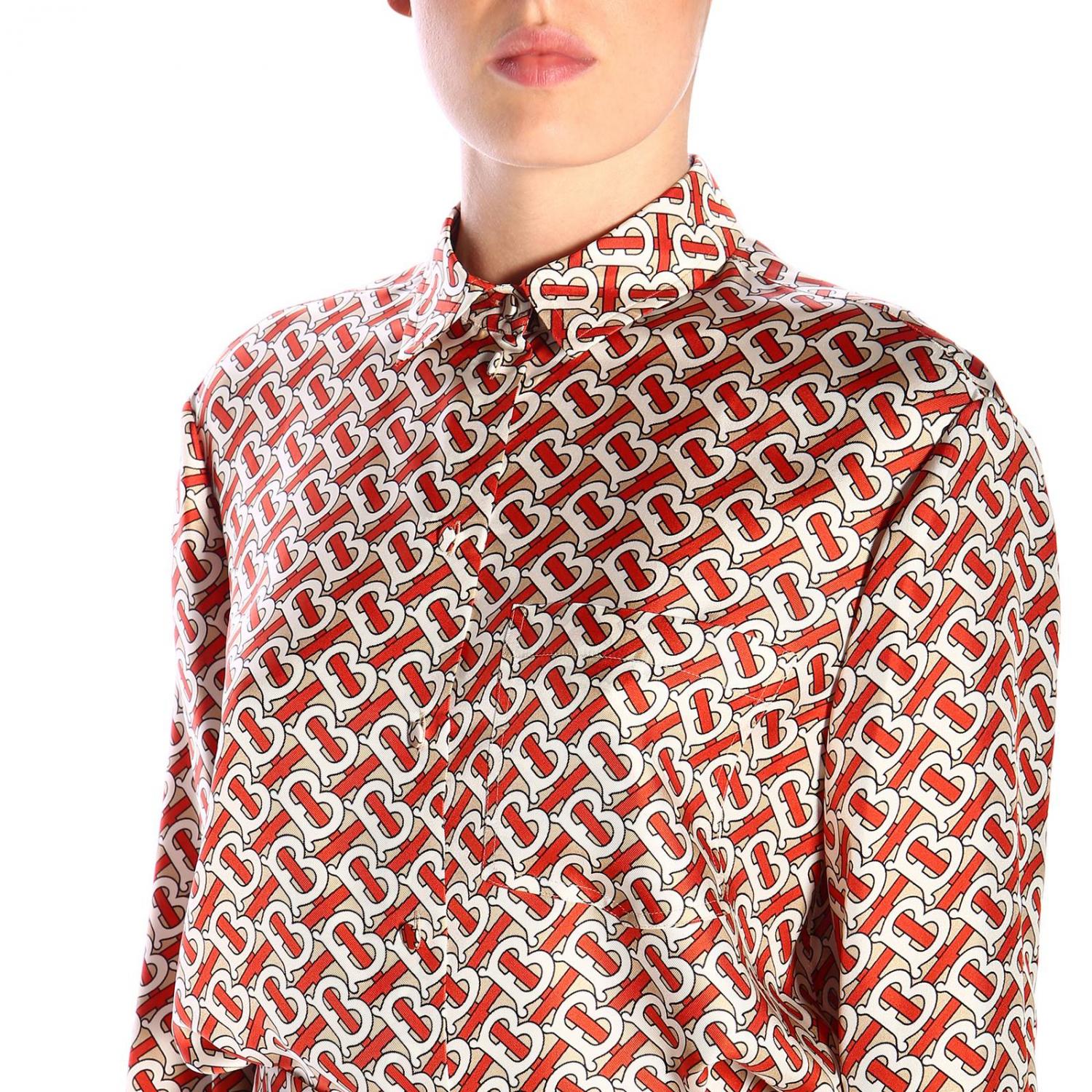 BURBERRY HEMDBLUSE: Burberry Godwin Hemd lang aus Seide mit all over TB Aufdruck, Beige - Img 4