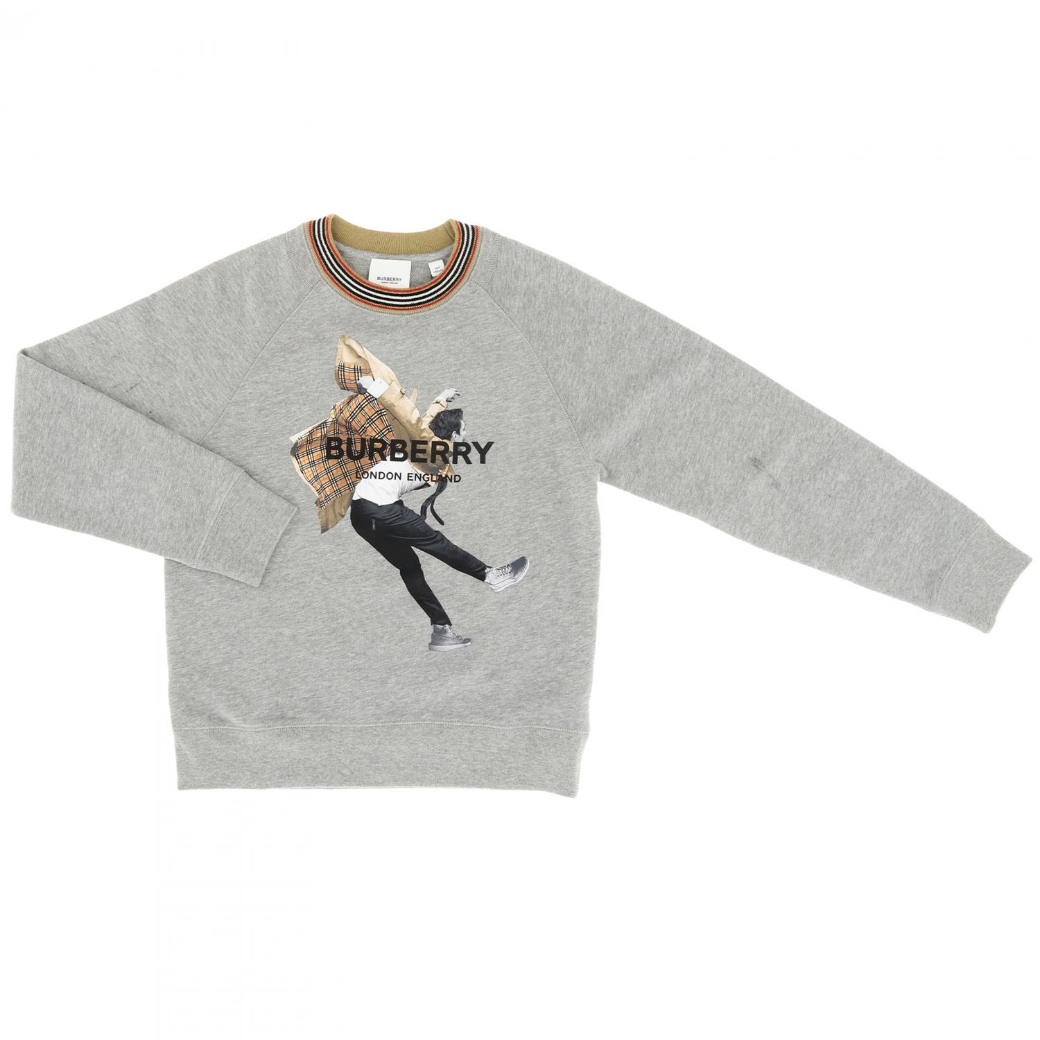 BURBERRY: crewneck sweatshirt with check and print details - Grey