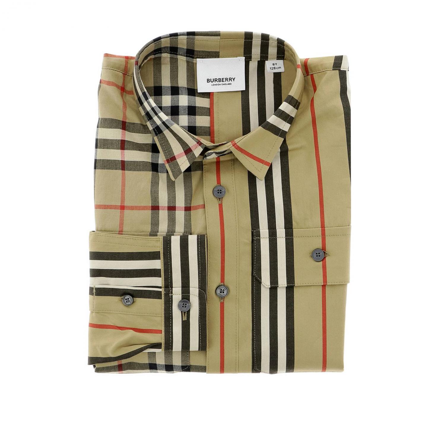 BURBERRY HEMD: Burberry klassisches Karohemd mit langen Ärmeln, Beige - Img 1