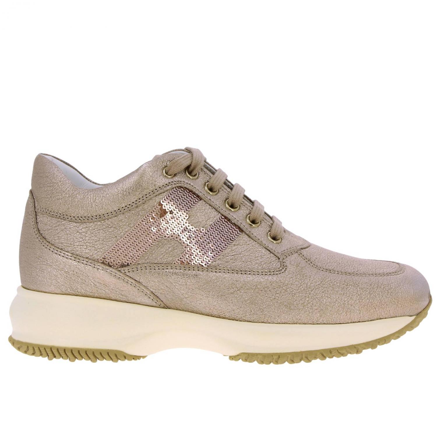 HOGAN: Sneakers Interactive en cuir laminé avec H paillettes