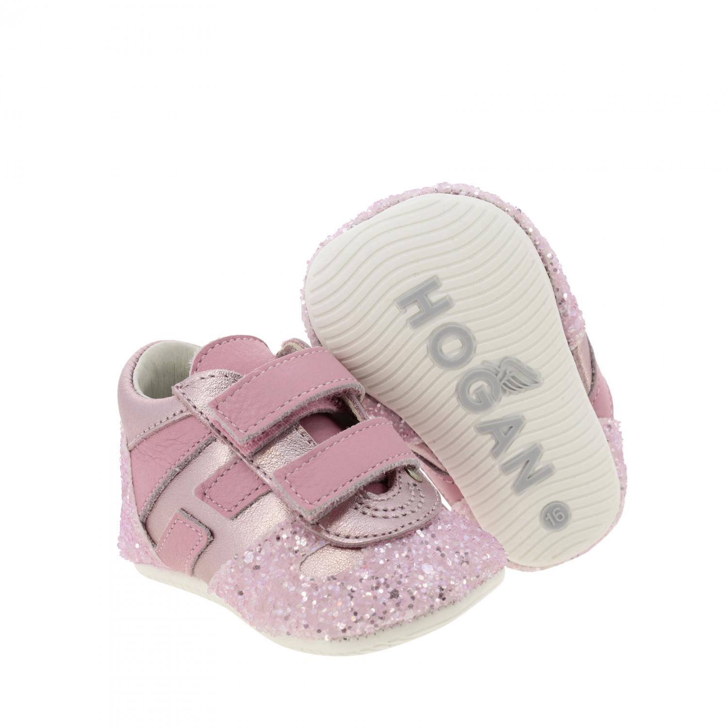 HOGAN SCHUHE: Olympia Hogan Turnschuhe aus laminiertem Leder und Glitzer mit Klettverschluss, Pink - Img 2