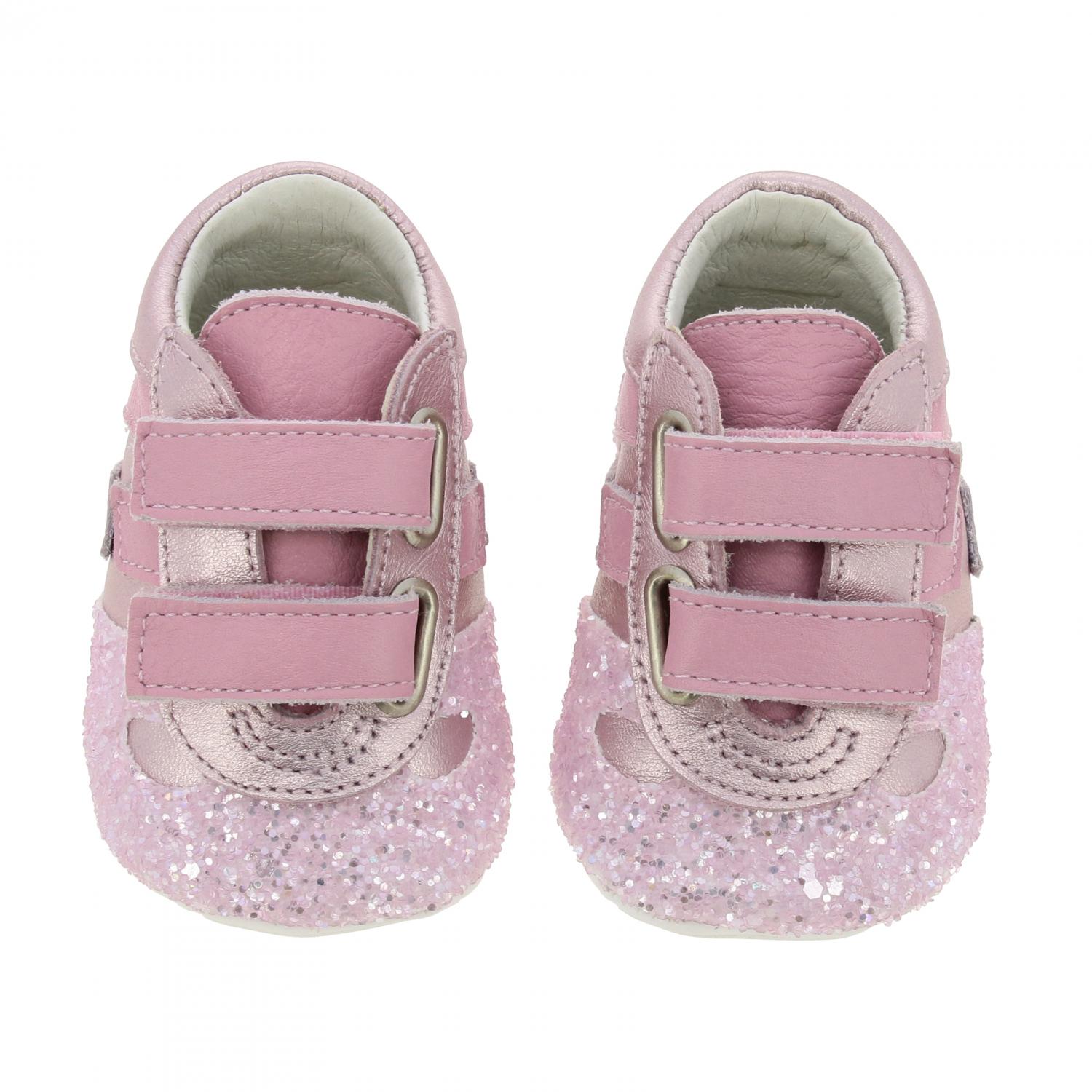 HOGAN SCHUHE: Olympia Hogan Turnschuhe aus laminiertem Leder und Glitzer mit Klettverschluss, Pink - Img 3