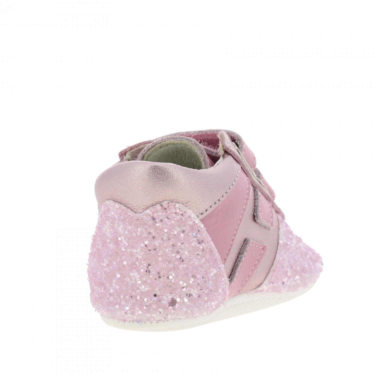 HOGAN SCHUHE: Olympia Hogan Turnschuhe aus laminiertem Leder und Glitzer mit Klettverschluss, Pink - Img 5