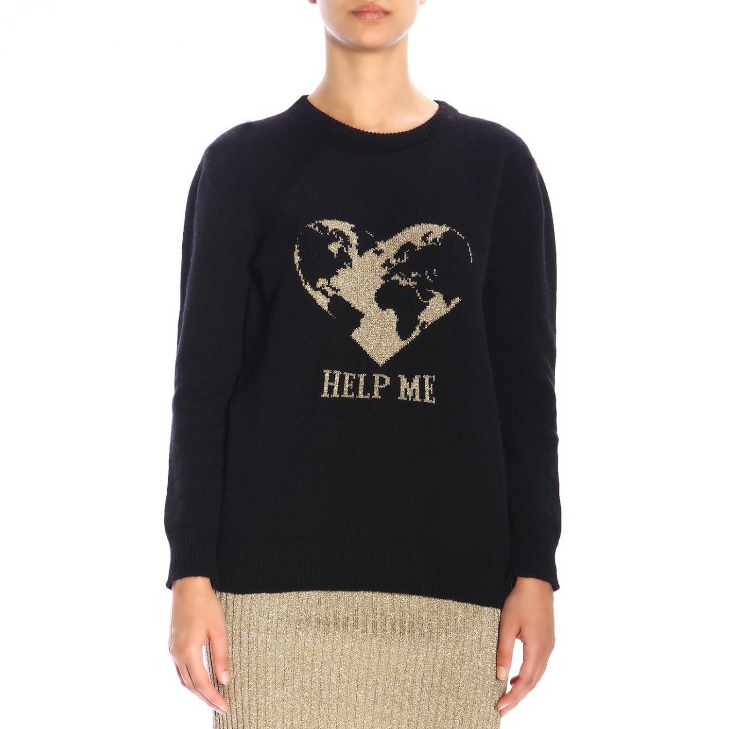 ALBERTA FERRETTI SWEATER: Alberta Ferretti crew-neck pullover with lurex embroidery help me, Black - Img 1