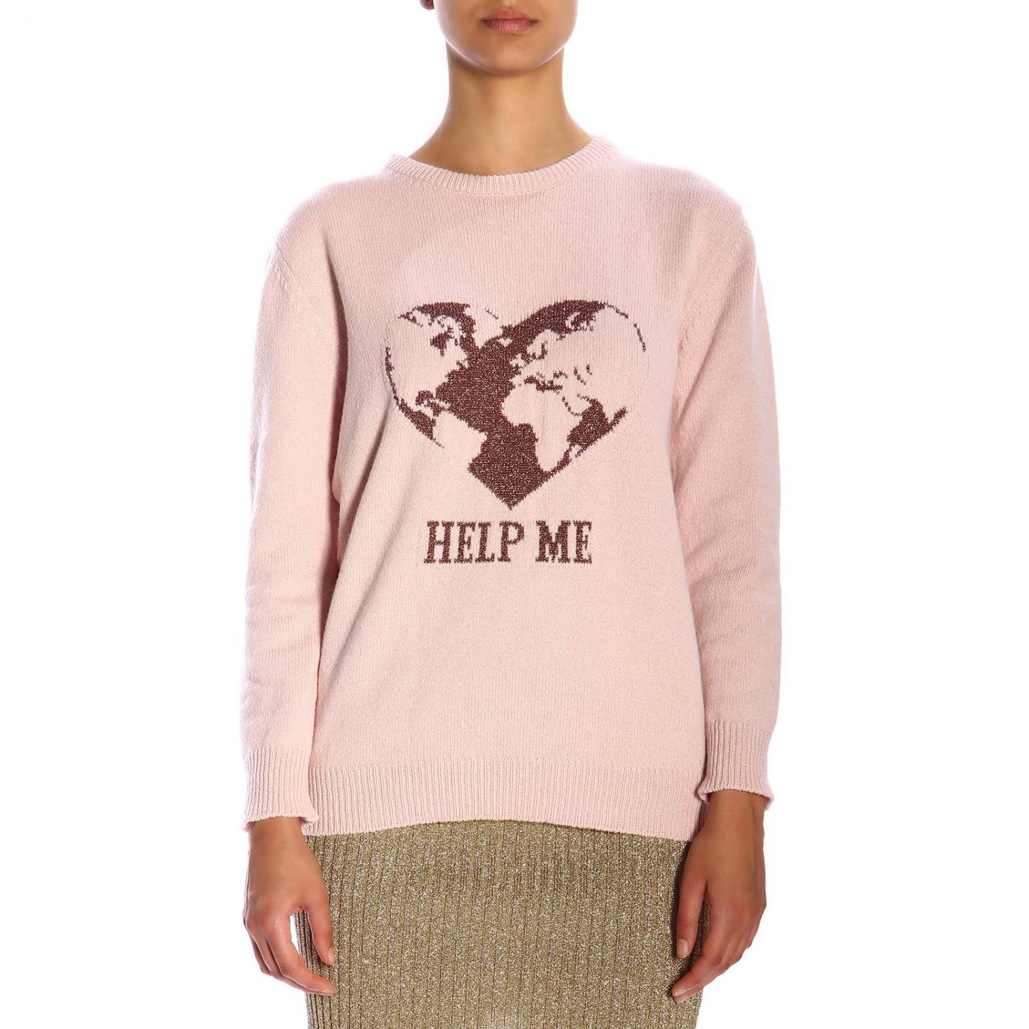 ALBERTA FERRETTI PULLOVER: Alberta Ferretti Pullover mit Rundhalsausschnitt und help me Lurex-Stickerei, Pink - Img 1