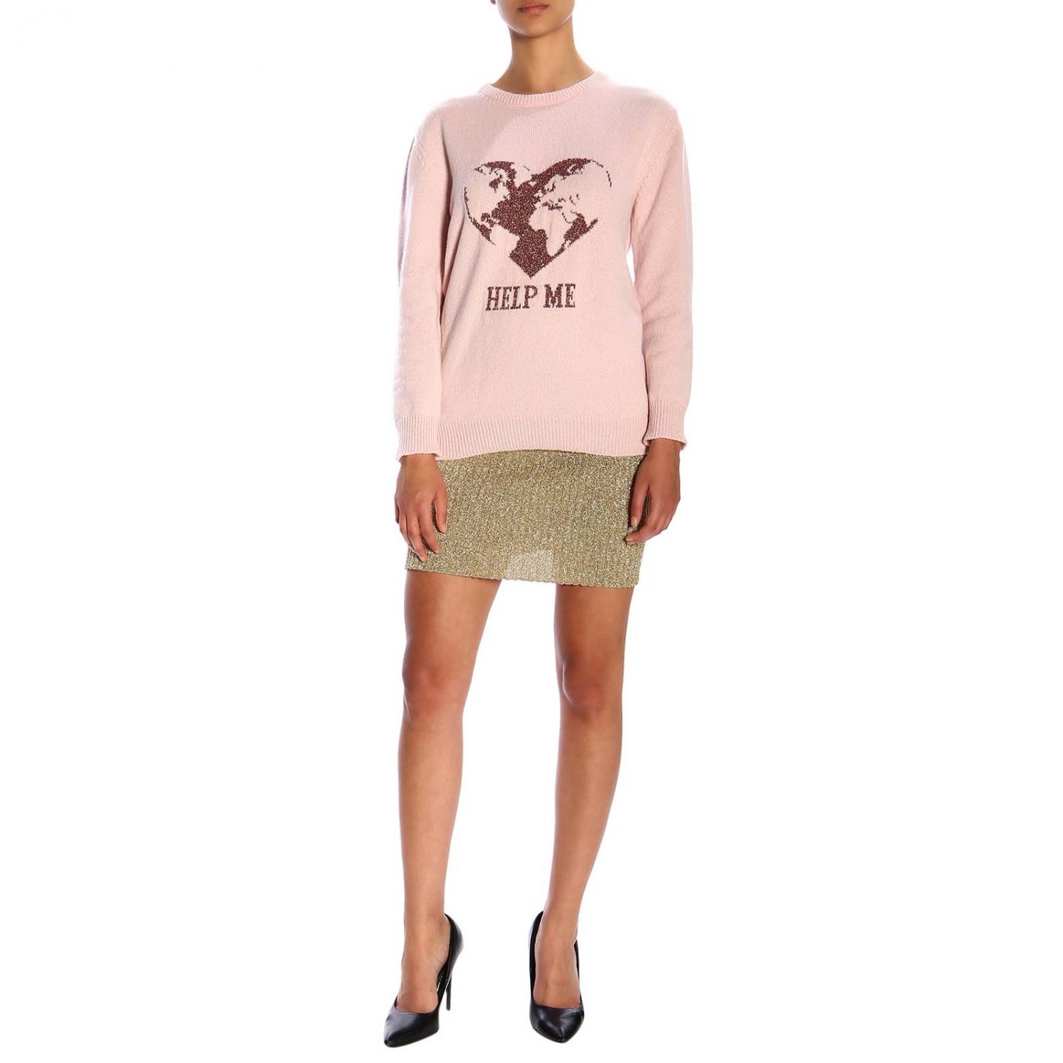 ALBERTA FERRETTI PULLOVER: Alberta Ferretti Pullover mit Rundhalsausschnitt und help me Lurex-Stickerei, Pink - Img 2