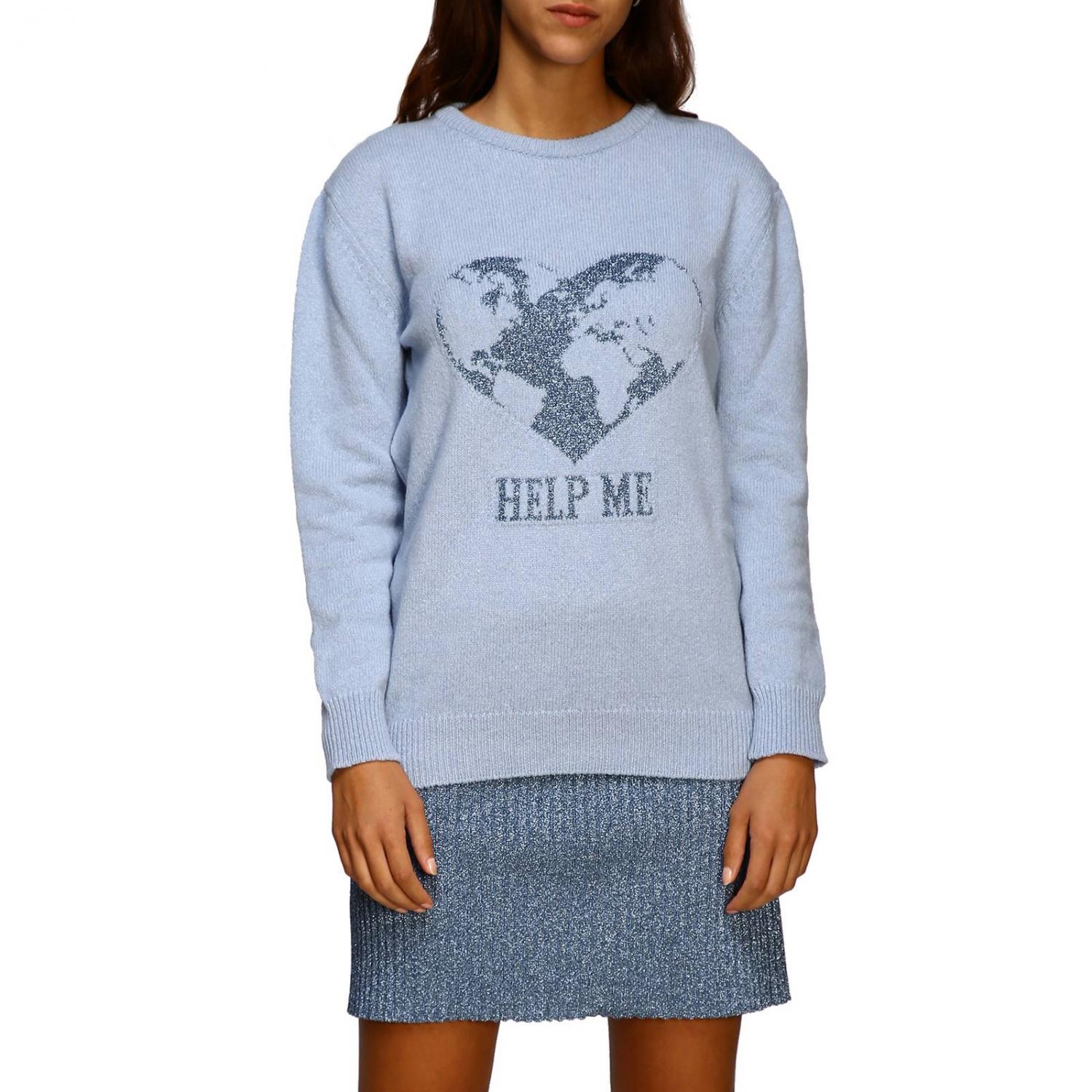 ALBERTA FERRETTI PULLOVER: Alberta Ferretti Pullover mit Rundhalsausschnitt und help me Lurex-Stickerei, Hellblau - Img 1