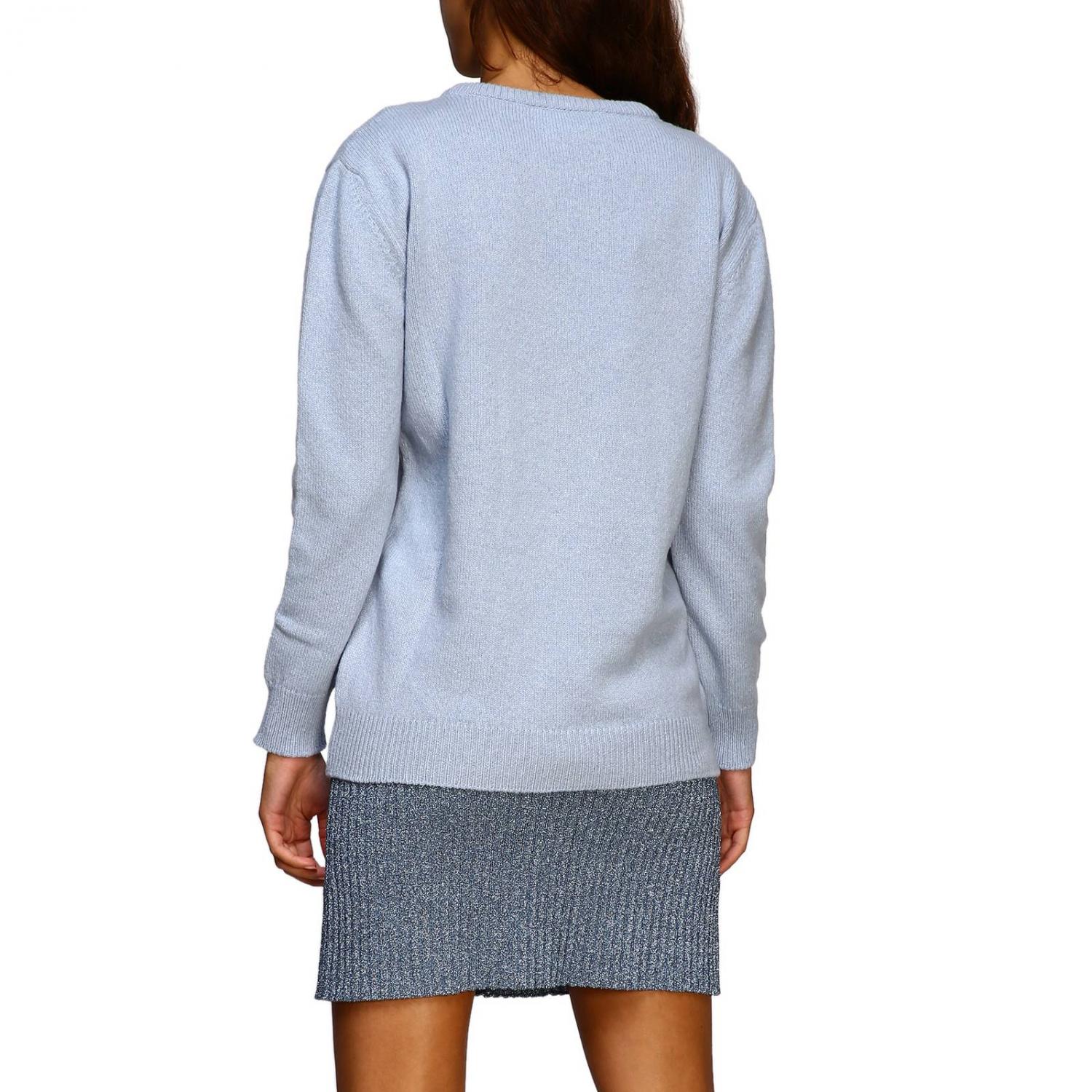 ALBERTA FERRETTI PULLOVER: Alberta Ferretti Pullover mit Rundhalsausschnitt und help me Lurex-Stickerei, Hellblau - Img 3