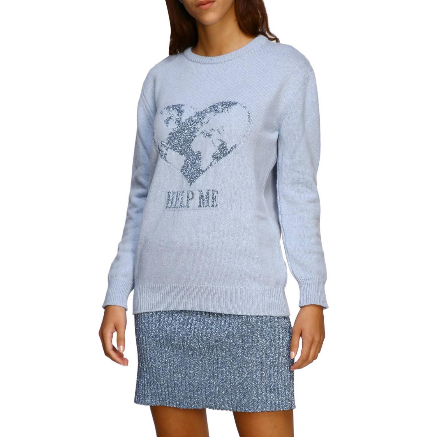 ALBERTA FERRETTI PULLOVER: Alberta Ferretti Pullover mit Rundhalsausschnitt und help me Lurex-Stickerei, Hellblau - Img 4