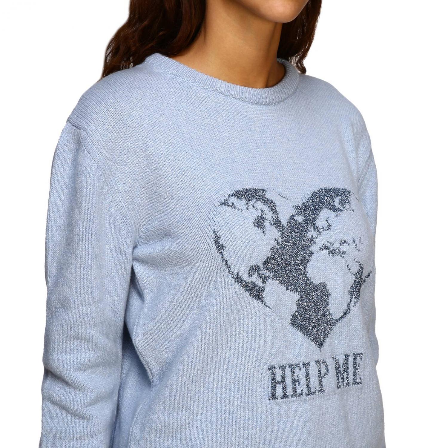 ALBERTA FERRETTI PULLOVER: Alberta Ferretti Pullover mit Rundhalsausschnitt und help me Lurex-Stickerei, Hellblau - Img 5