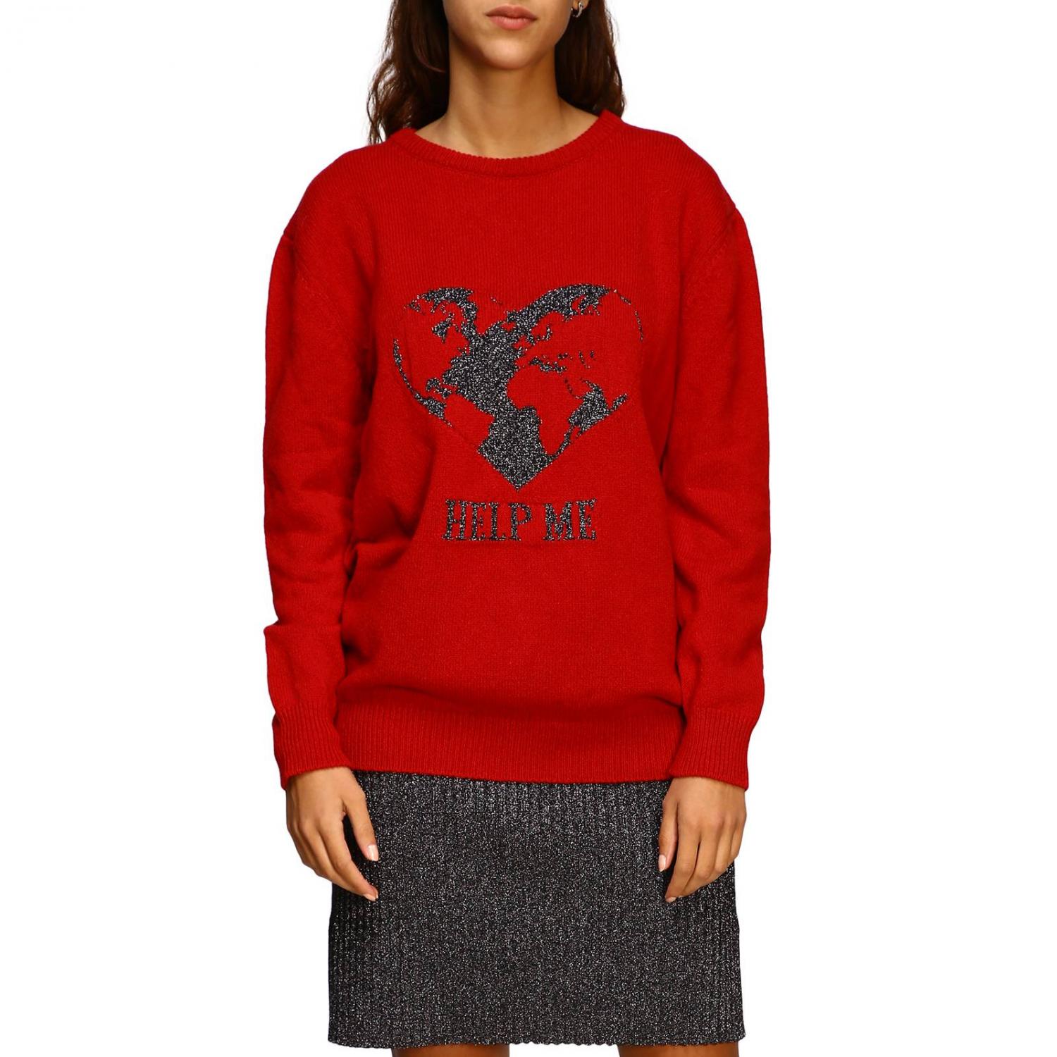 ALBERTA FERRETTI PULLOVER: Alberta Ferretti Pullover mit Rundhalsausschnitt und help me Lurex-Stickerei, Rot - Img 1