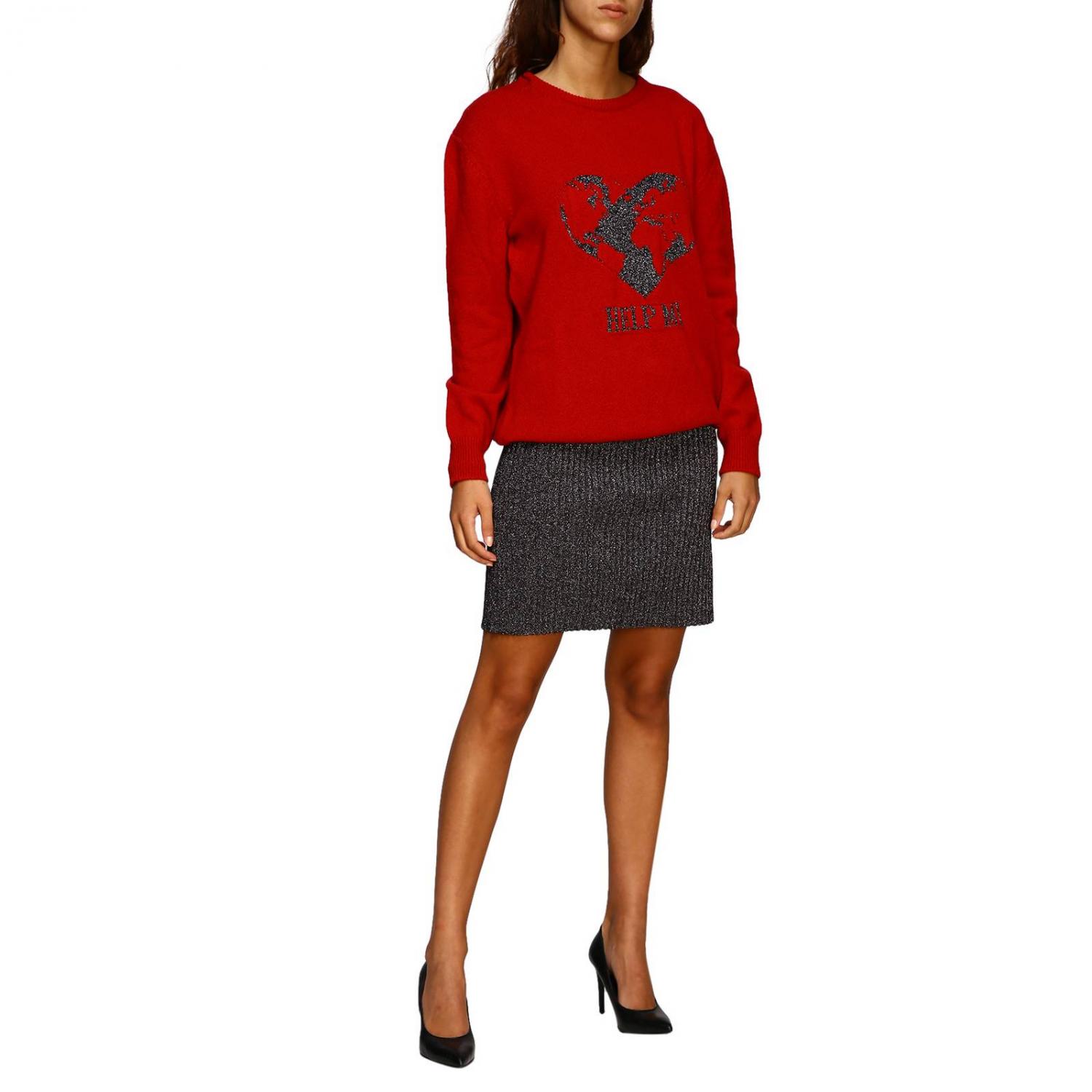 ALBERTA FERRETTI PULLOVER: Alberta Ferretti Pullover mit Rundhalsausschnitt und help me Lurex-Stickerei, Rot - Img 2