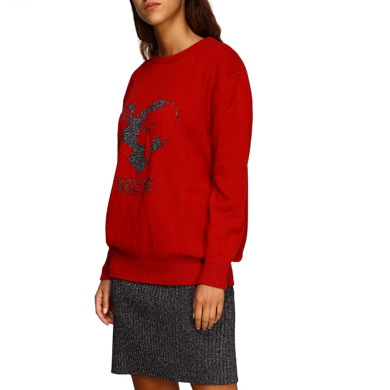ALBERTA FERRETTI PULLOVER: Alberta Ferretti Pullover mit Rundhalsausschnitt und help me Lurex-Stickerei, Rot - Img 4