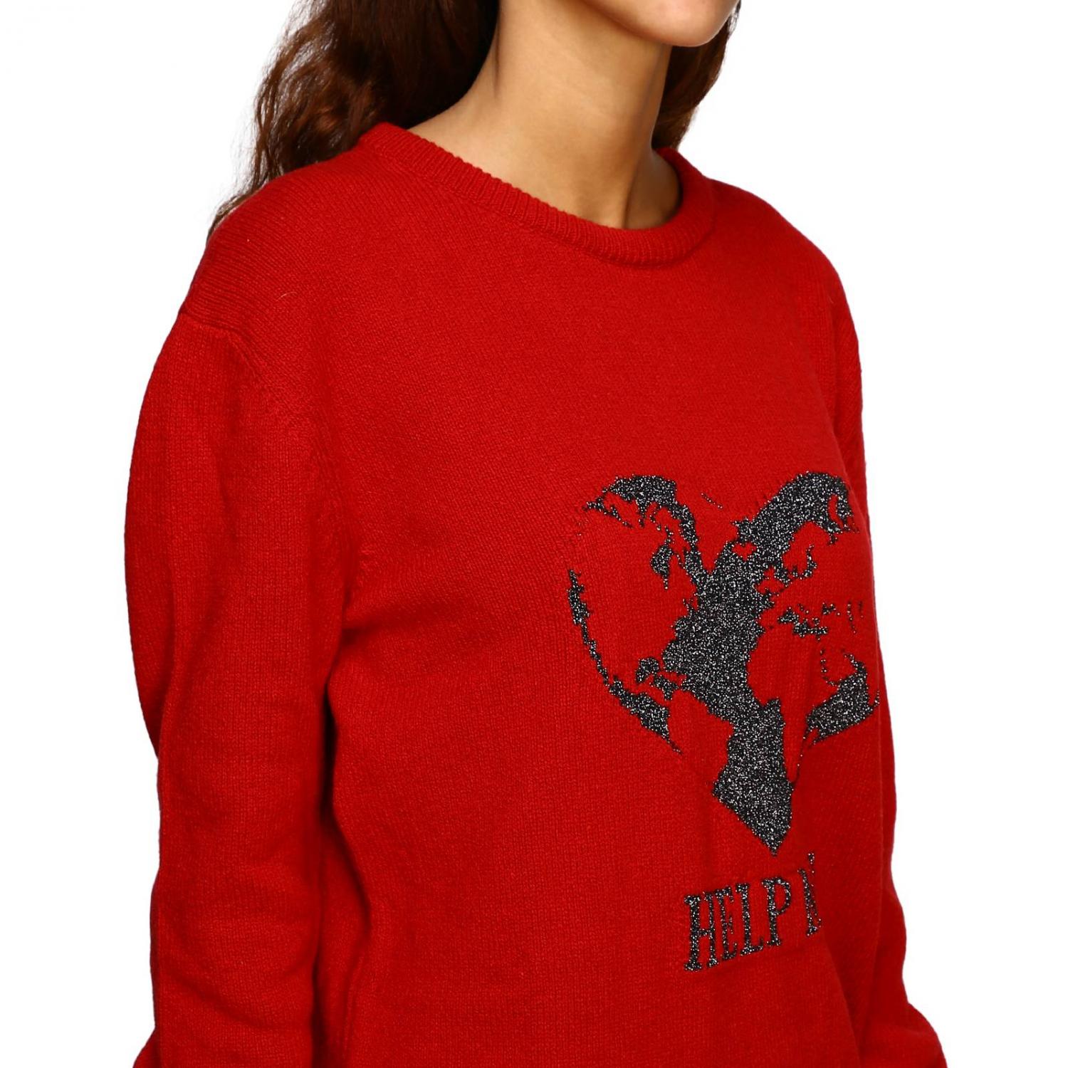 ALBERTA FERRETTI PULLOVER: Alberta Ferretti Pullover mit Rundhalsausschnitt und help me Lurex-Stickerei, Rot - Img 5