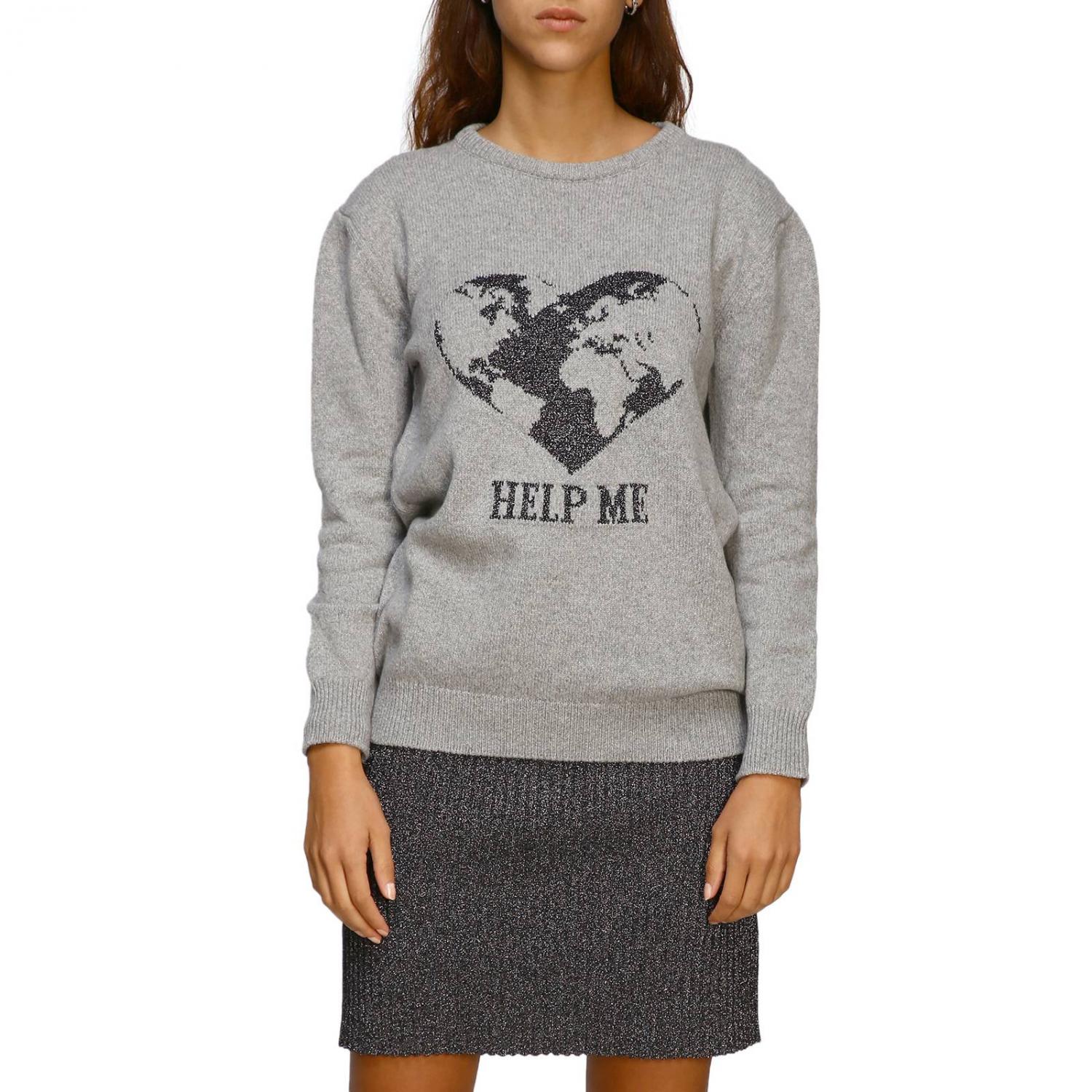 ALBERTA FERRETTI PULLOVER: Alberta Ferretti Pullover mit Rundhalsausschnitt und help me Lurex-Stickerei, Grau - Img 1