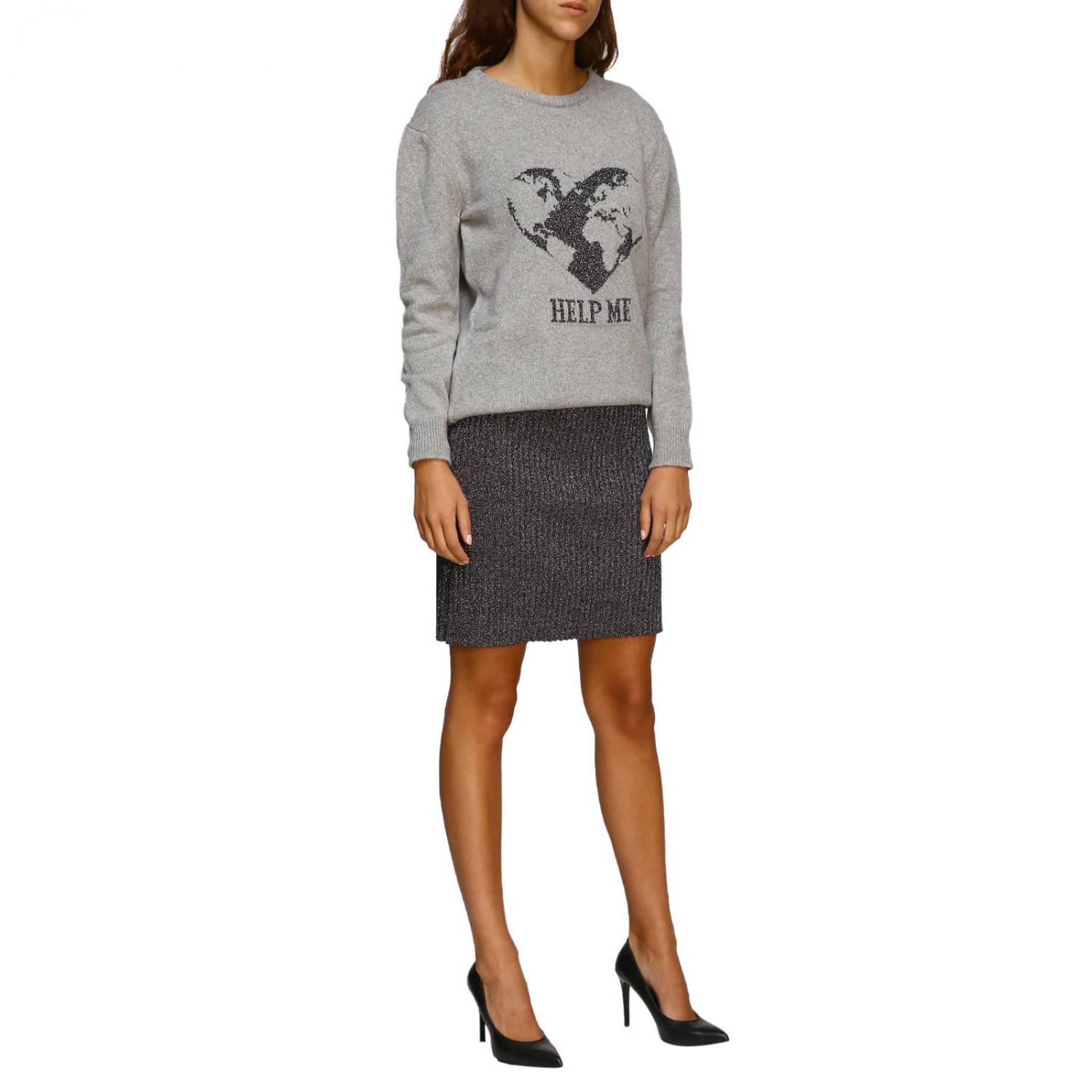 ALBERTA FERRETTI PULLOVER: Alberta Ferretti Pullover mit Rundhalsausschnitt und help me Lurex-Stickerei, Grau - Img 2