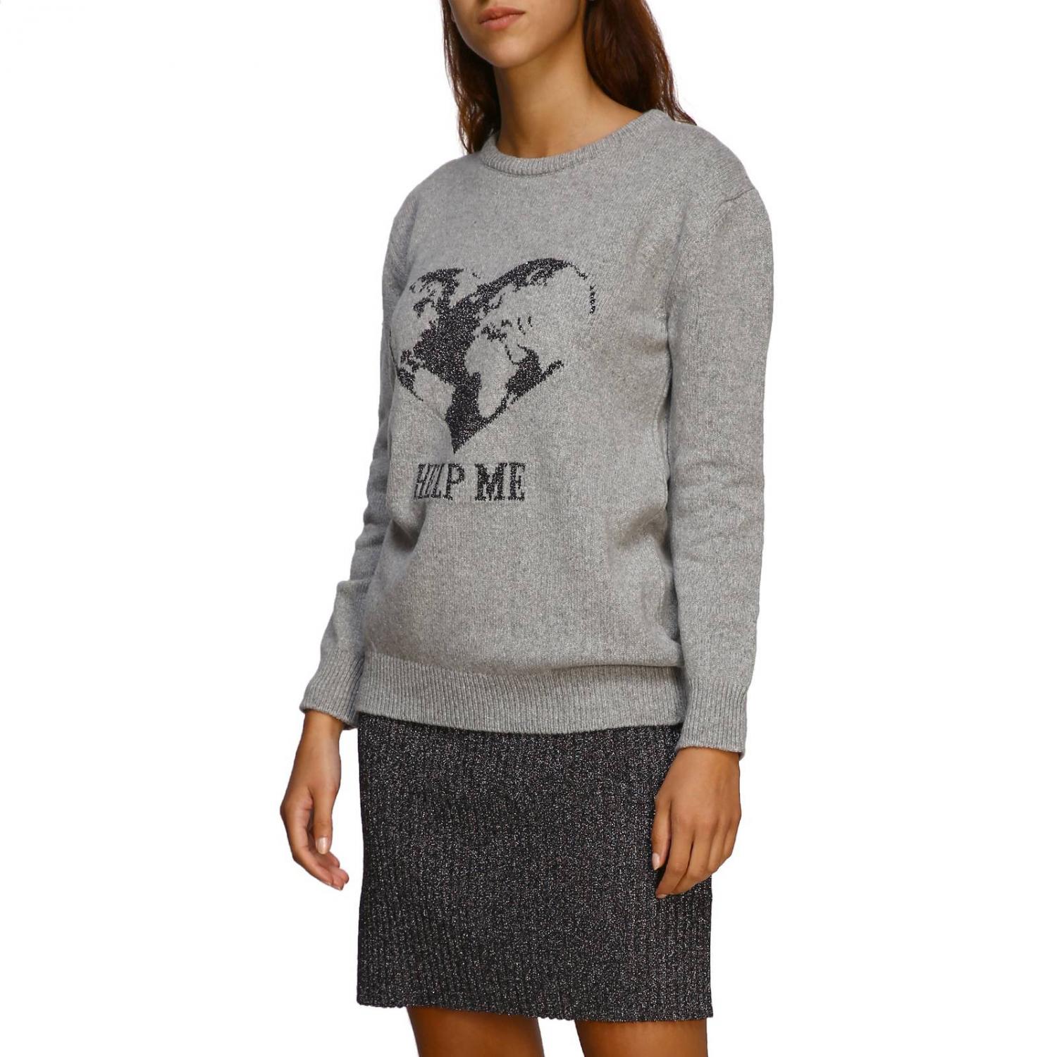 ALBERTA FERRETTI PULLOVER: Alberta Ferretti Pullover mit Rundhalsausschnitt und help me Lurex-Stickerei, Grau - Img 4