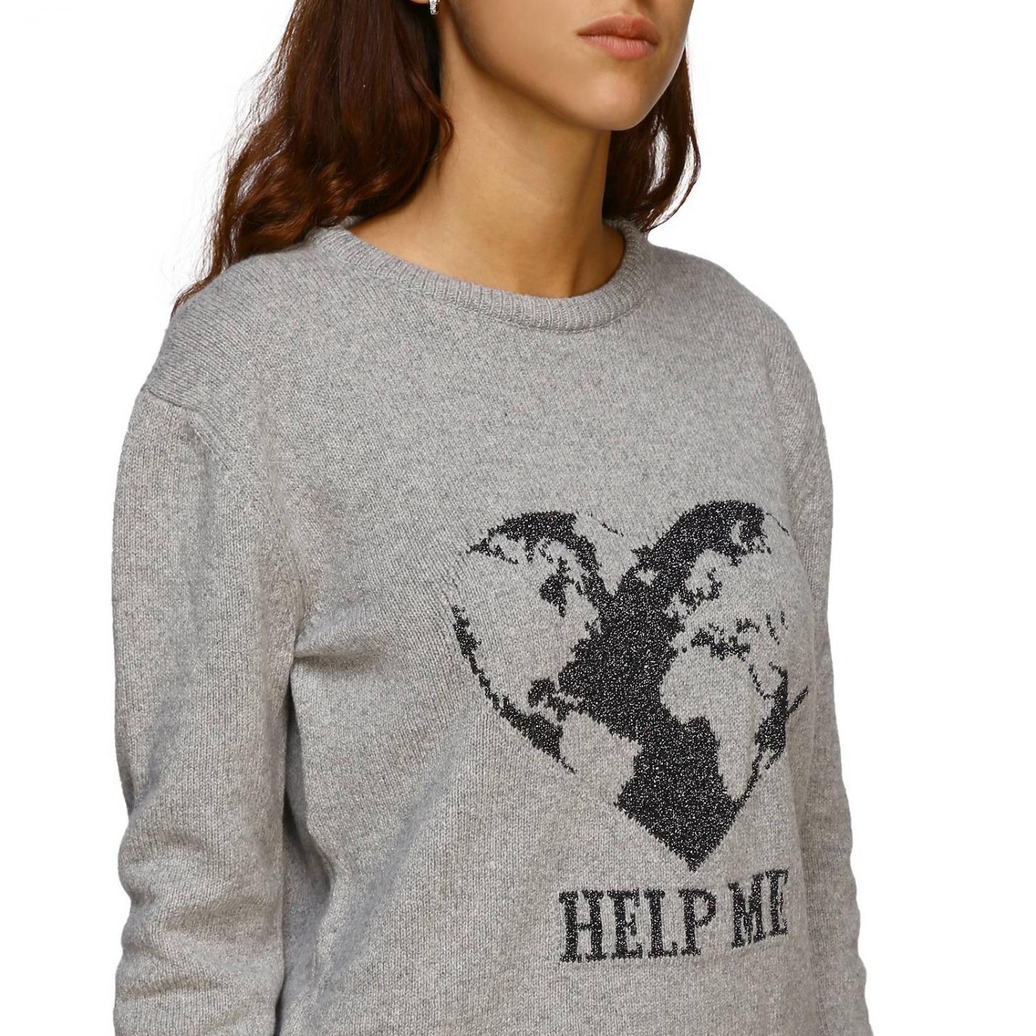 ALBERTA FERRETTI PULLOVER: Alberta Ferretti Pullover mit Rundhalsausschnitt und help me Lurex-Stickerei, Grau - Img 5