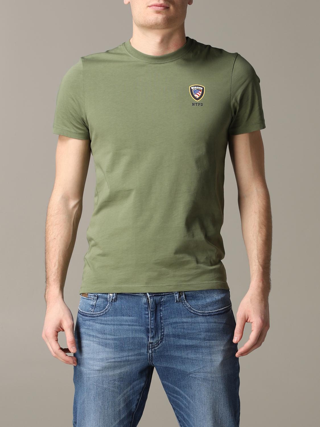 Blauer T-shirt donna in jersey con logo gioiello bianco