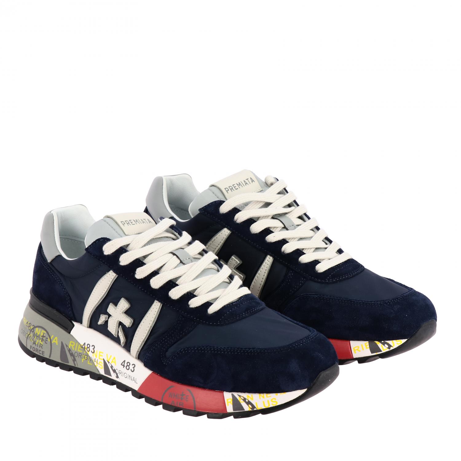 PREMIATA SNEAKERS: Lander Premiata sneakers in suede and nylon with logo, Blue - Img 2