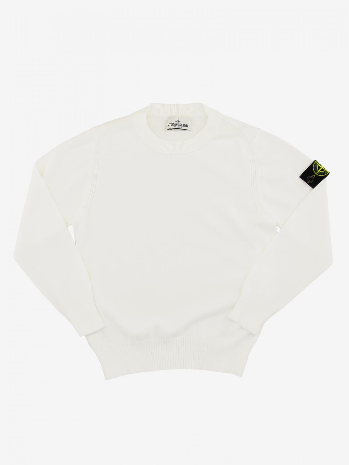 STONE ISLAND JUNIOR PULLOVER: Stone Island Junior Rundhalspullover aus Baumwolle mit Logo, Weiß - Img 1