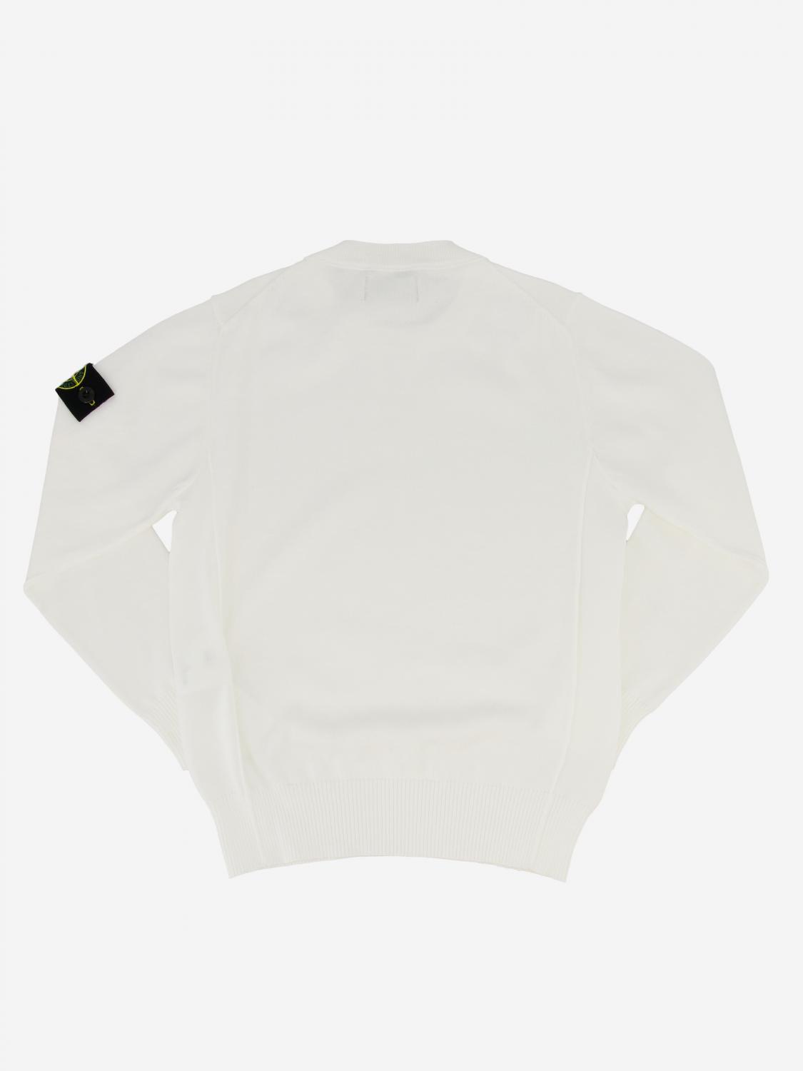 STONE ISLAND JUNIOR PULLOVER: Stone Island Junior Rundhalspullover aus Baumwolle mit Logo, Weiß - Img 2
