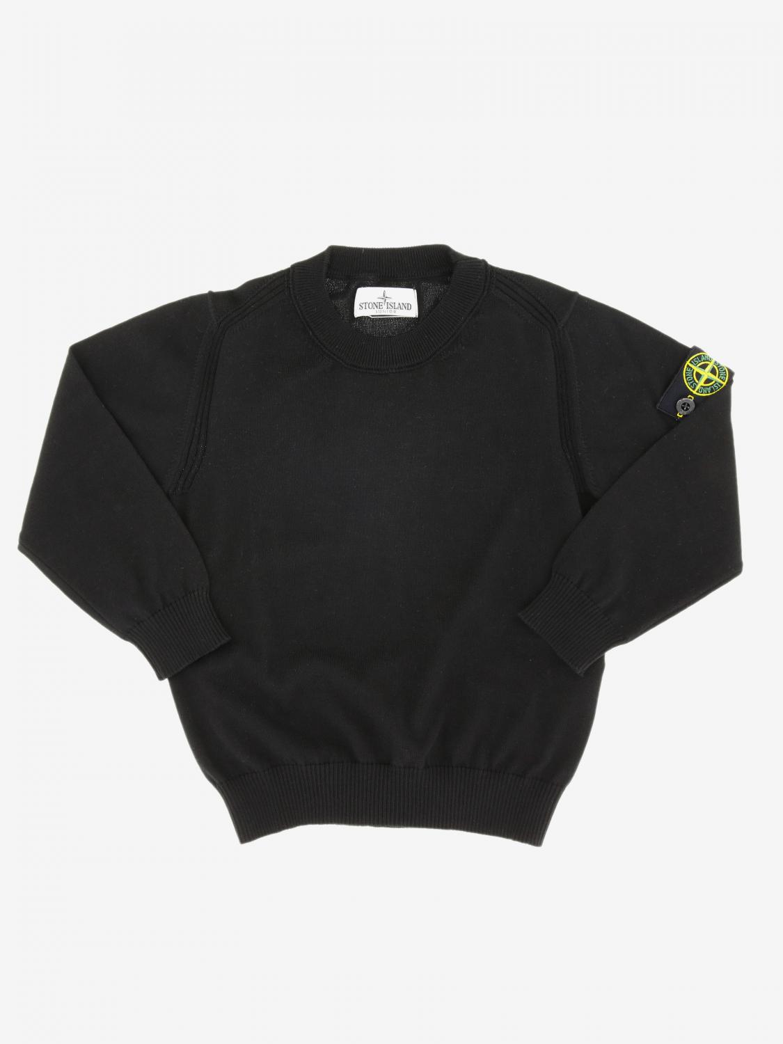 STONE ISLAND JUNIOR PULLOVER: Stone Island Junior Rundhalspullover aus Baumwolle mit Logo, Schwarz - Img 1