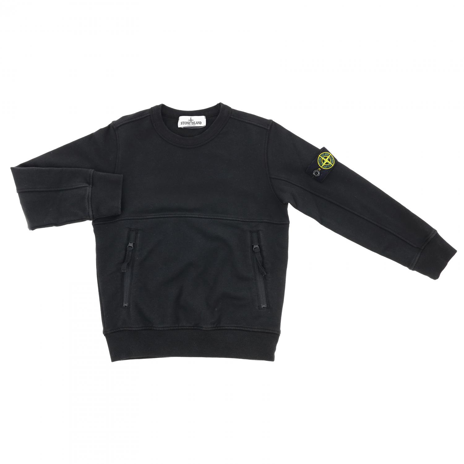 STONE ISLAND JUNIOR PULLOVER: Stone Island Junior Sweatshirt mit Rundhalsausschnitt aus Bi Stretch Baumwolle, Schwarz - Img 1