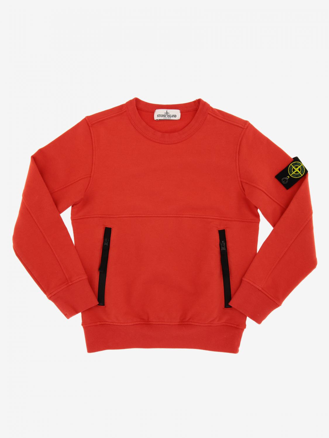 STONE ISLAND JUNIOR PULLOVER: Stone Island Junior Sweatshirt mit Rundhalsausschnitt aus Bi Stretch Baumwolle, Korall - Img 1