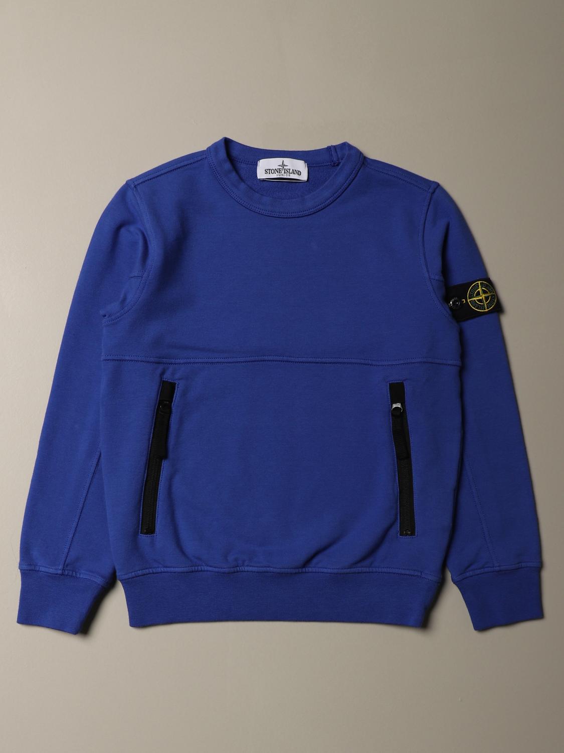 STONE ISLAND JUNIOR PULL: Sweat Stone Island Junior à col rond en coton bistretch, Pervenche - Img 1