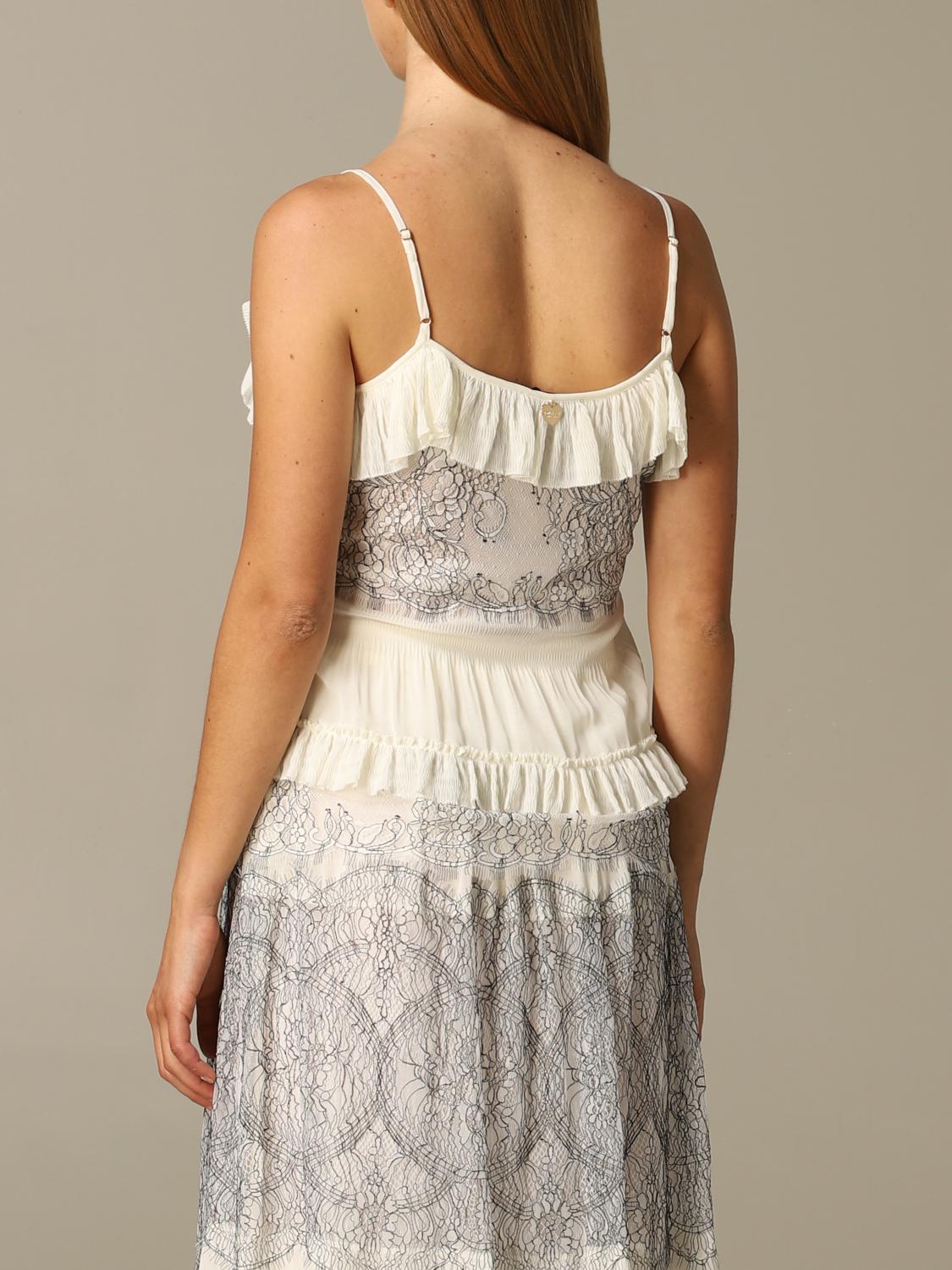TWINSET TOP: Twin-set lace top with ruffles, Ivory - Img 2
